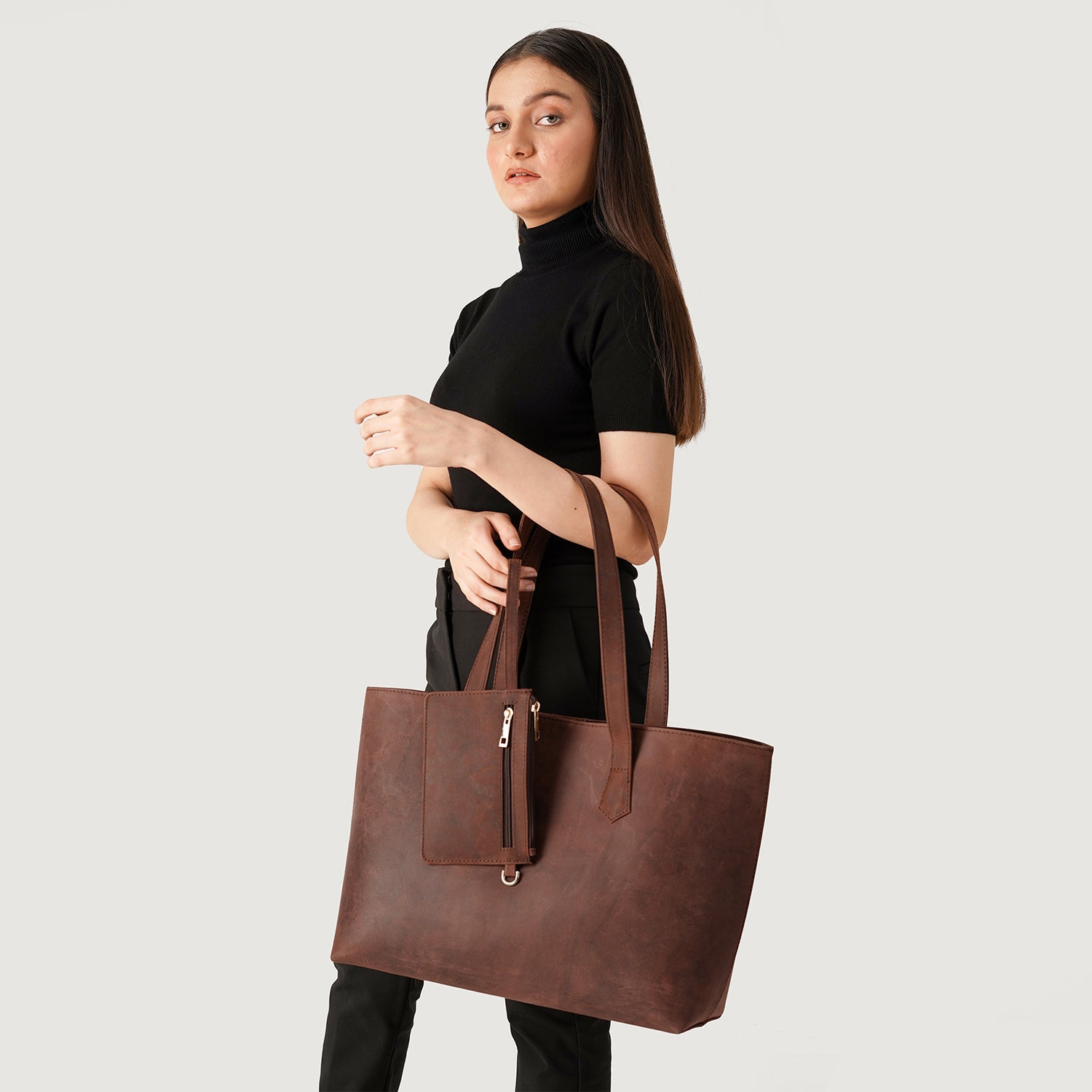 The Bianca Vintage Distressed Brown Leather Tote Bag by Dash Racegear - women Leather Bag view 2