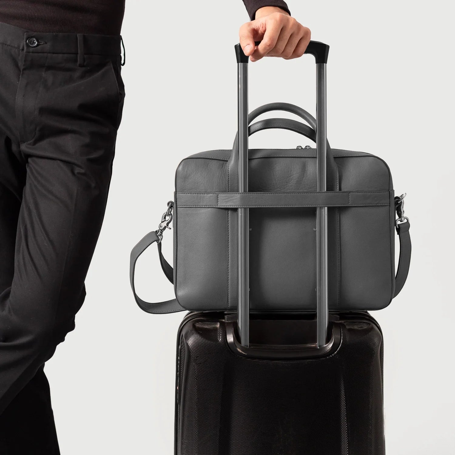 The Captain Grey Leather Briefcase by Dash Racegear - unisex Leather Bag view 6