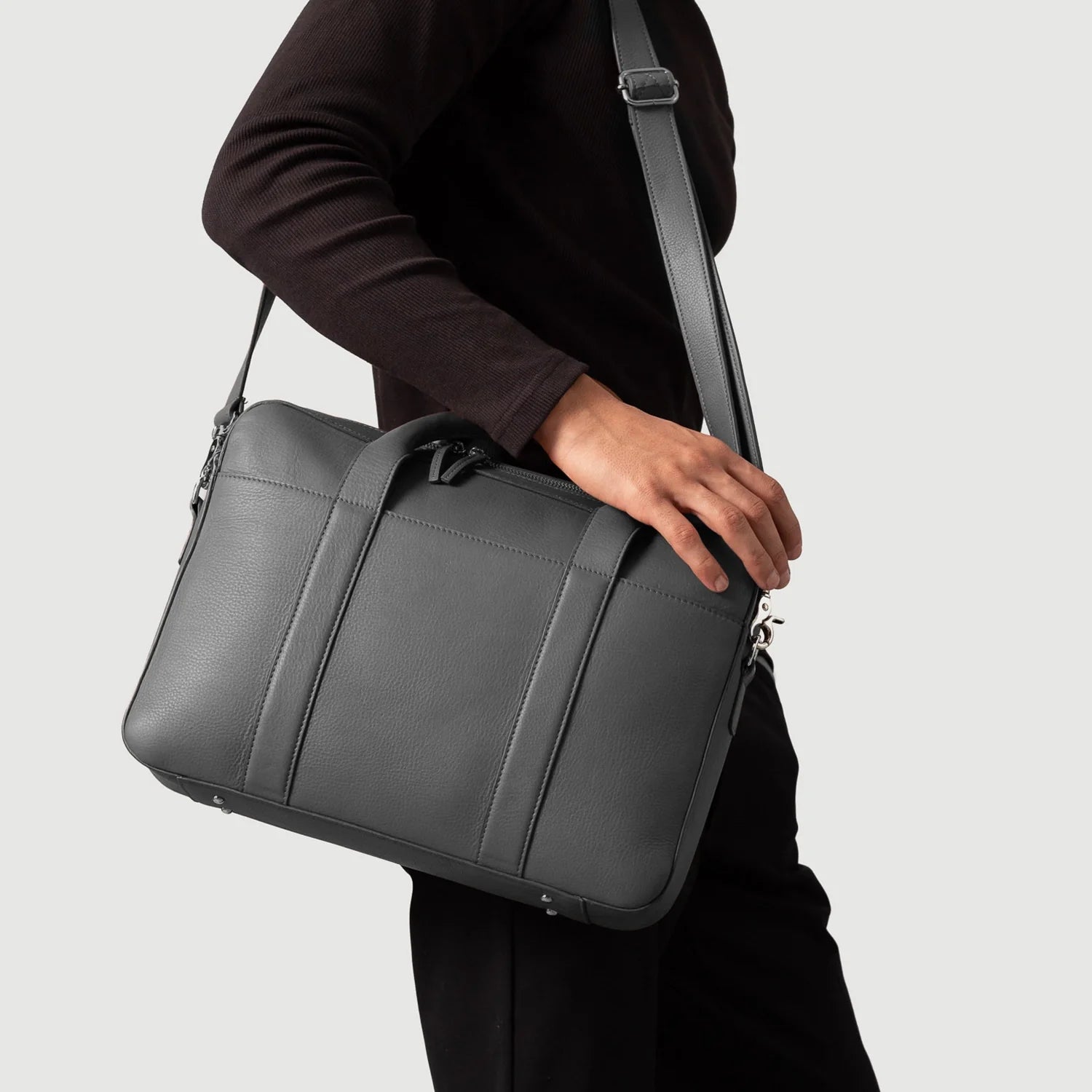 The Captain Grey Leather Briefcase by Dash Racegear - unisex Leather Bag view 8