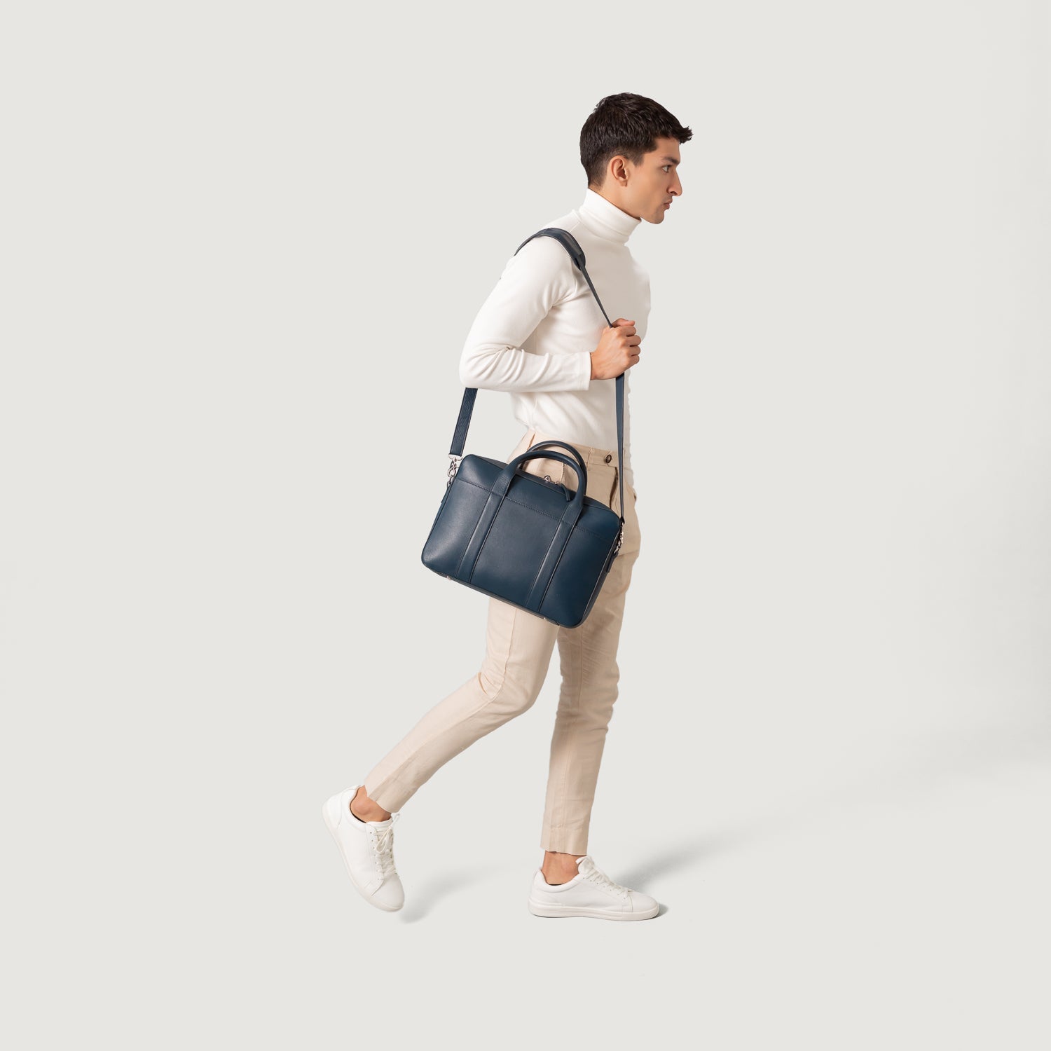 The Captain Midnight Blue Leather Briefcase by Dash Racegear - men Leather Bag view 2