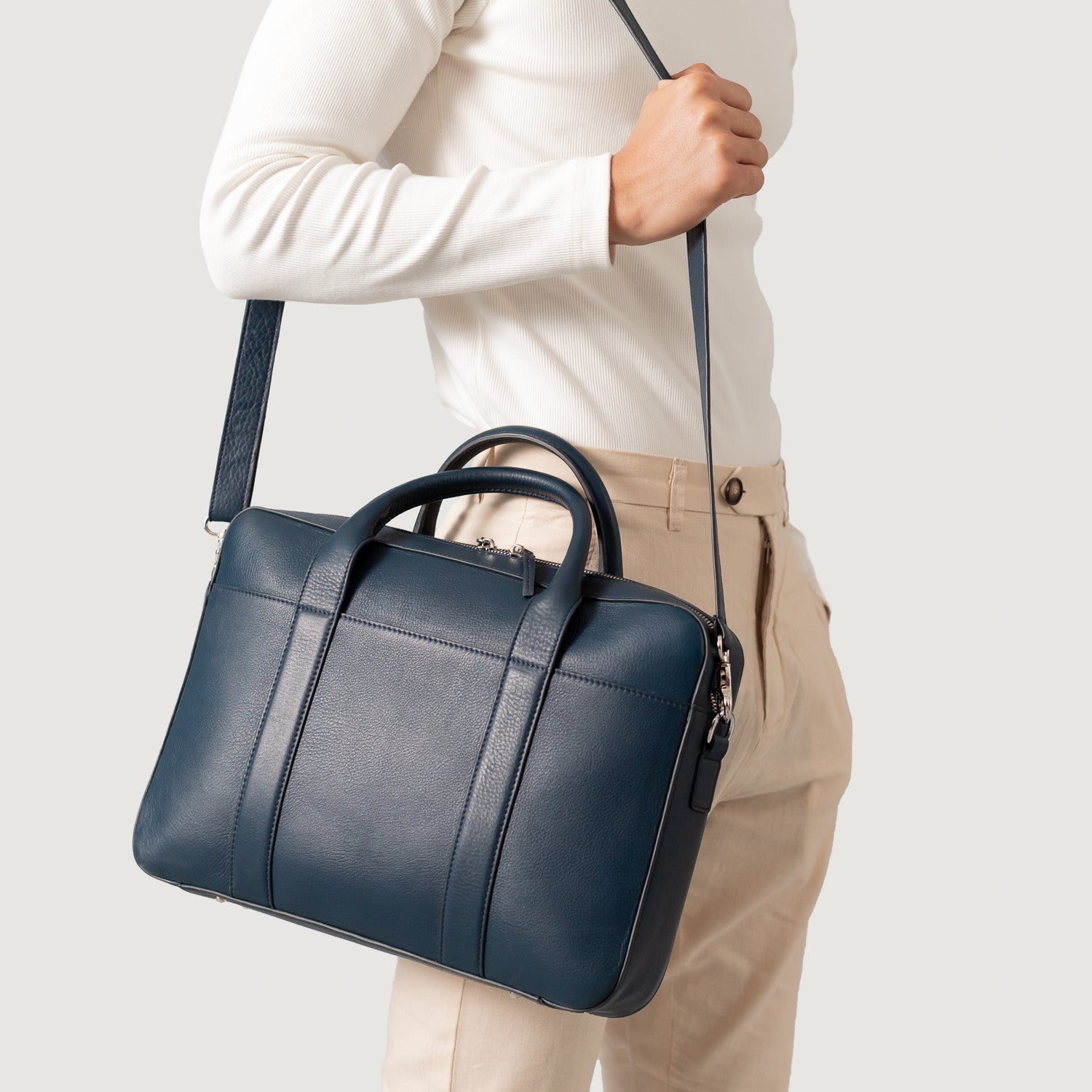The Captain Midnight Blue Leather Briefcase by Dash Racegear - men Leather Bag view 5