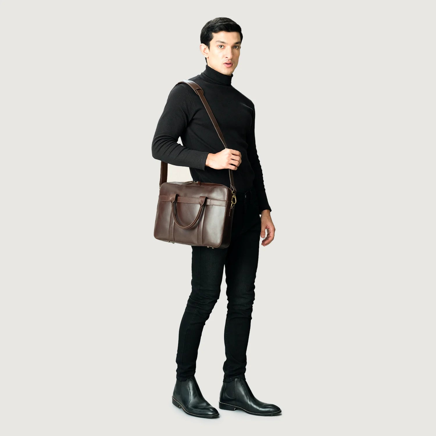 The Captain Vintage Brown Leather Briefcase by Dash Racegear - men Leather Bag view 2