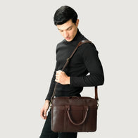 The Captain Vintage Brown Leather Briefcase by Dash Racegear - men Leather Bag view 5