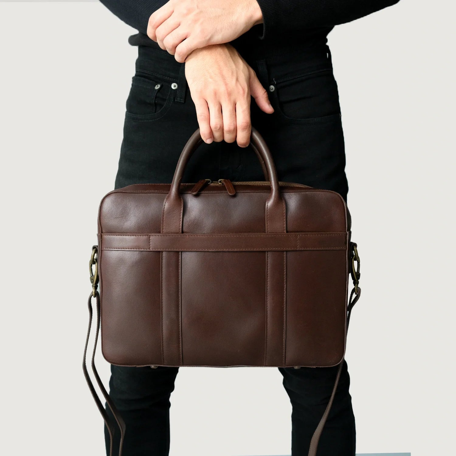 The Captain Vintage Brown Leather Briefcase by Dash Racegear - men Leather Bag view 6
