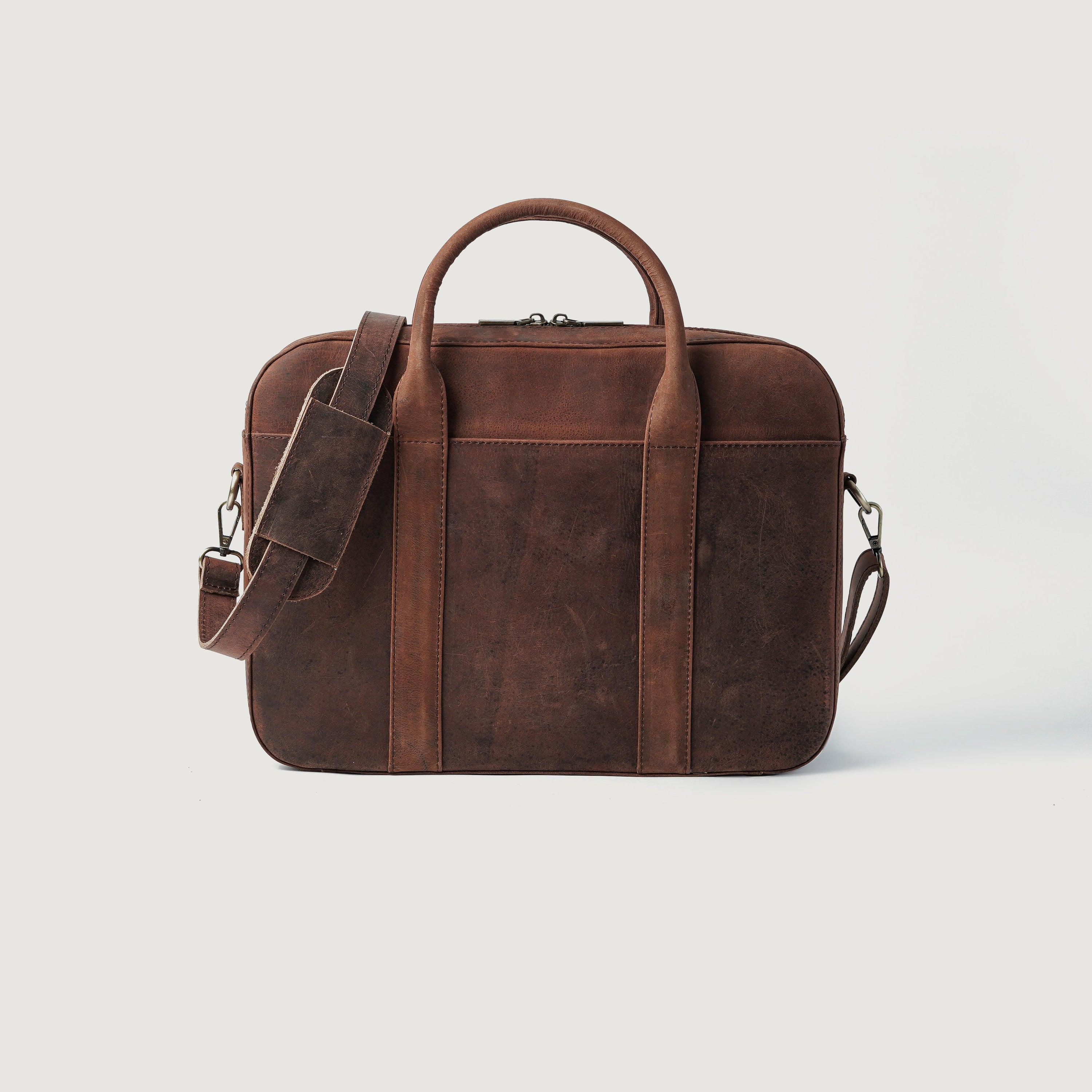 The Captain Vintage Distressed Brown Leather Briefcase by Dash Racegear - men Leather Bag view 1