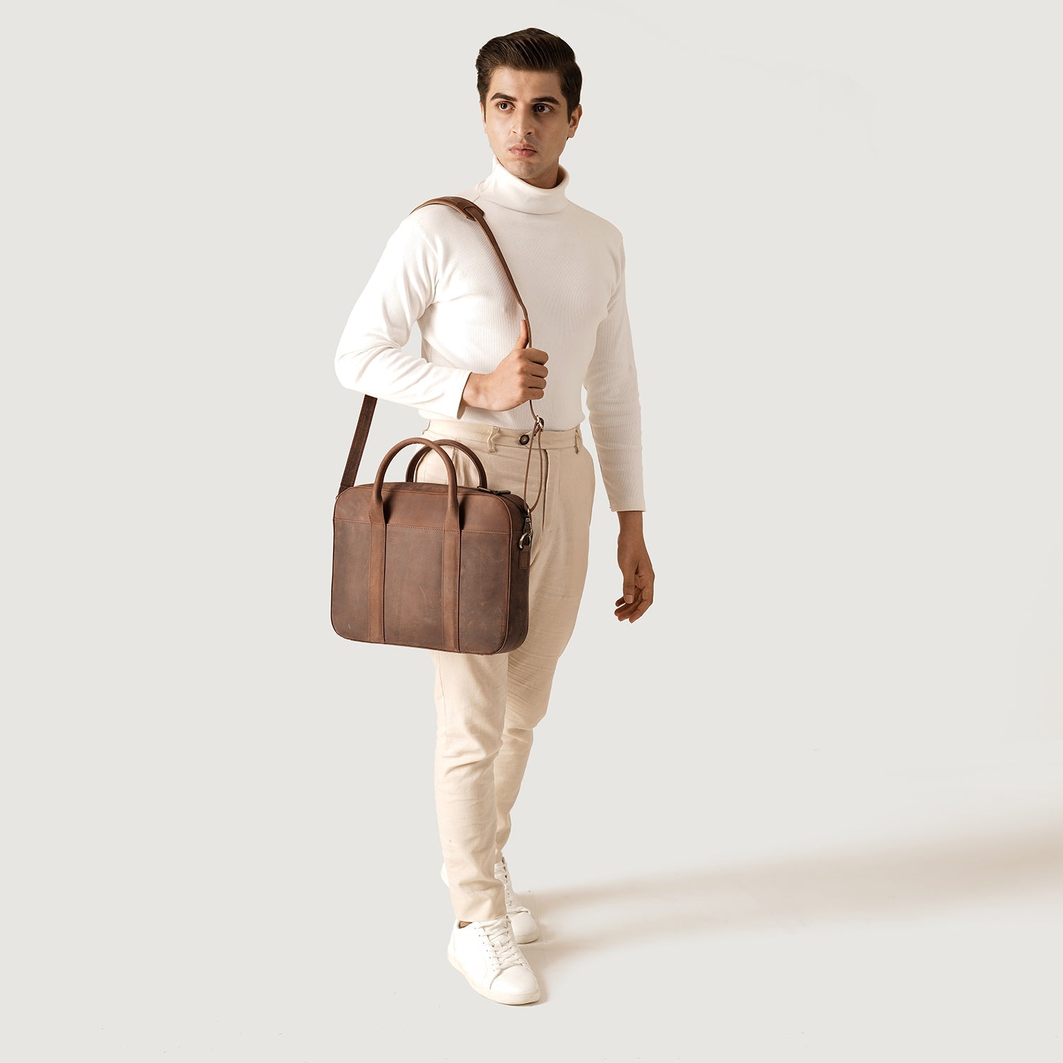 The Captain Vintage Distressed Brown Leather Briefcase by Dash Racegear - men Leather Bag view 9