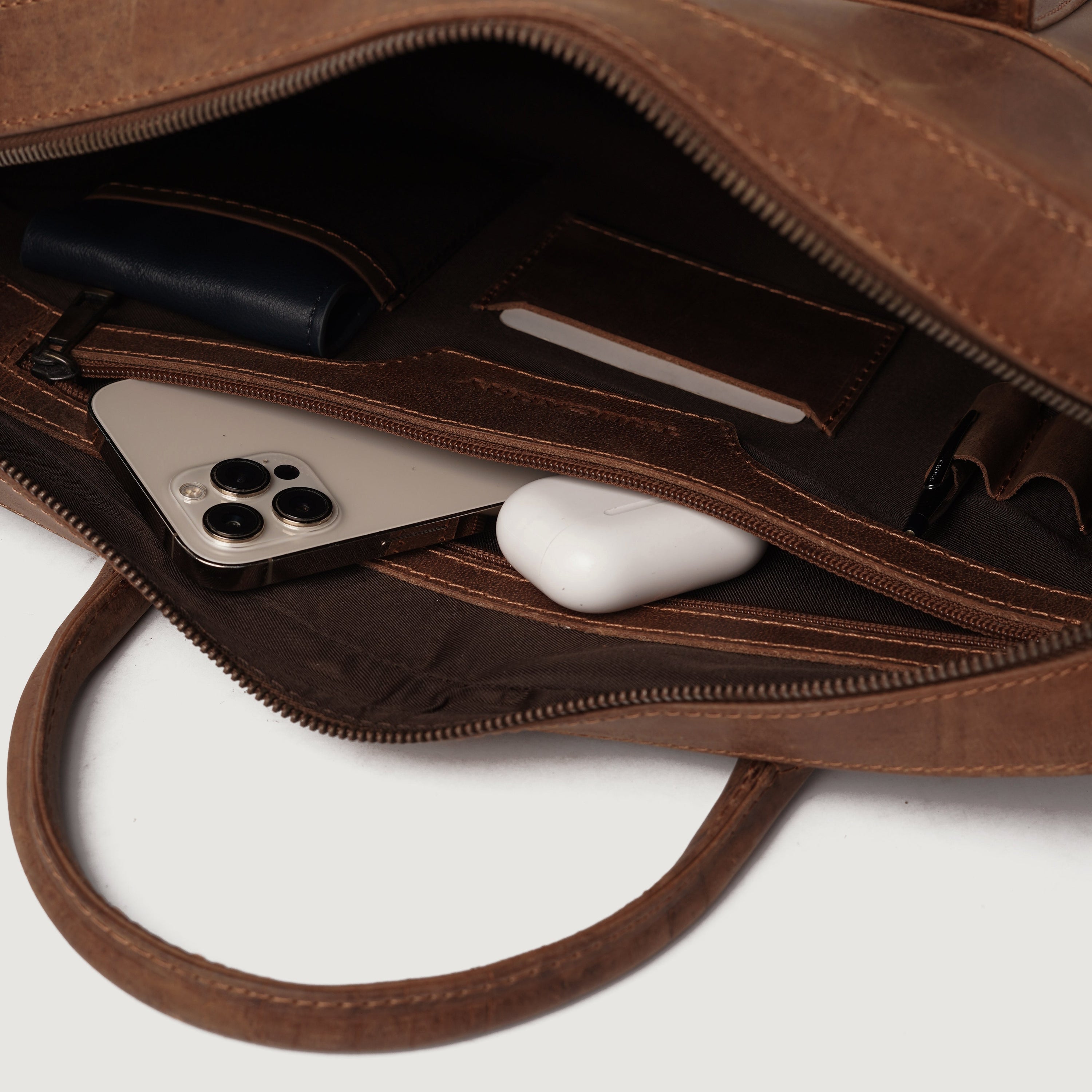The Captain Vintage Tan Brown Leather Briefcase by Dash Racegear - men Leather Bag view 6