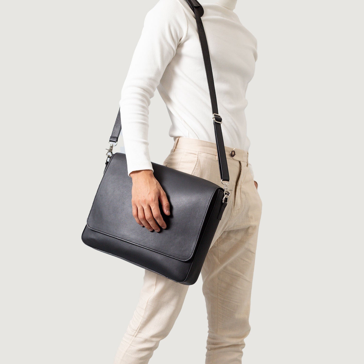 The Carismatico Black Leather Messenger Bag by Dash Racegear - men Leather Bag view 5