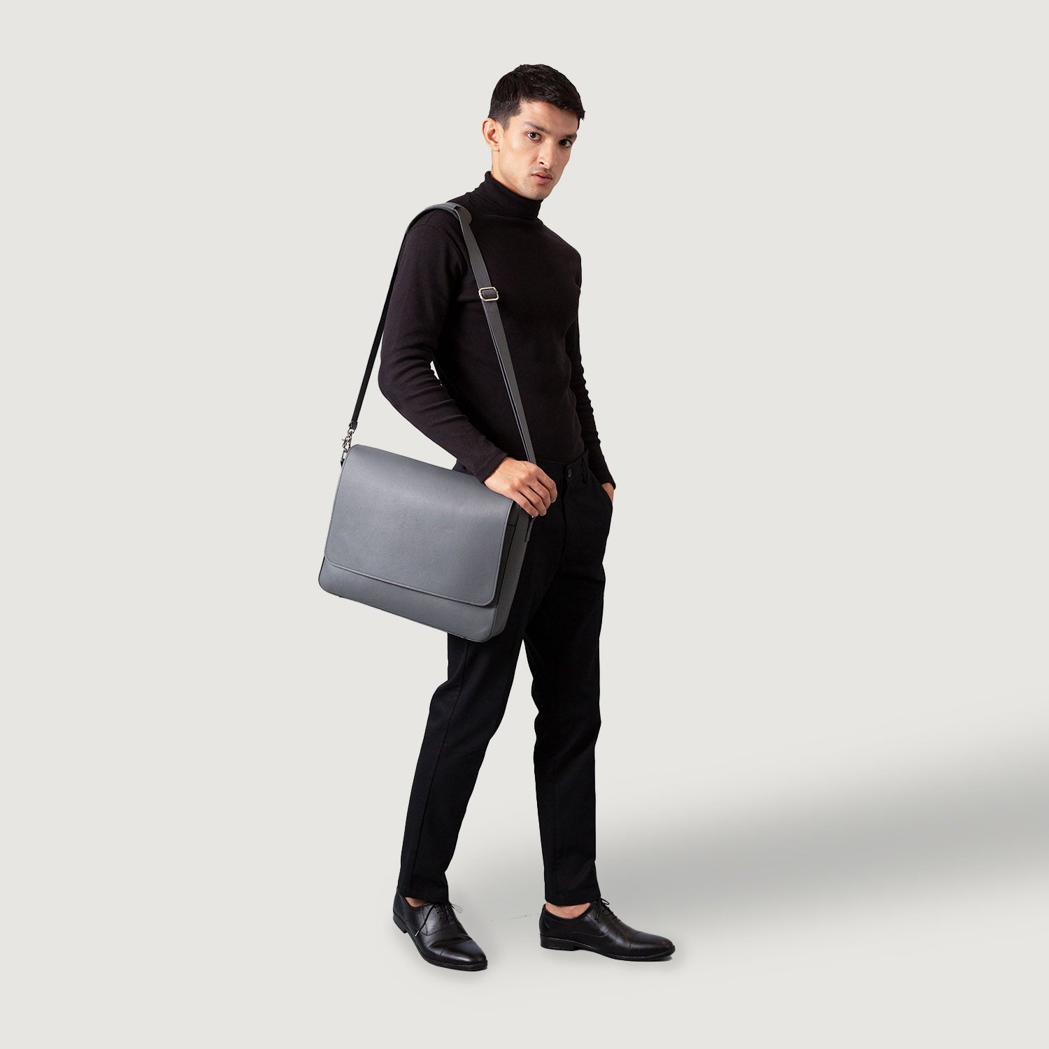 The Carismatico Grey Leather Messenger Bag by Dash Racegear - men Leather Bag view 2