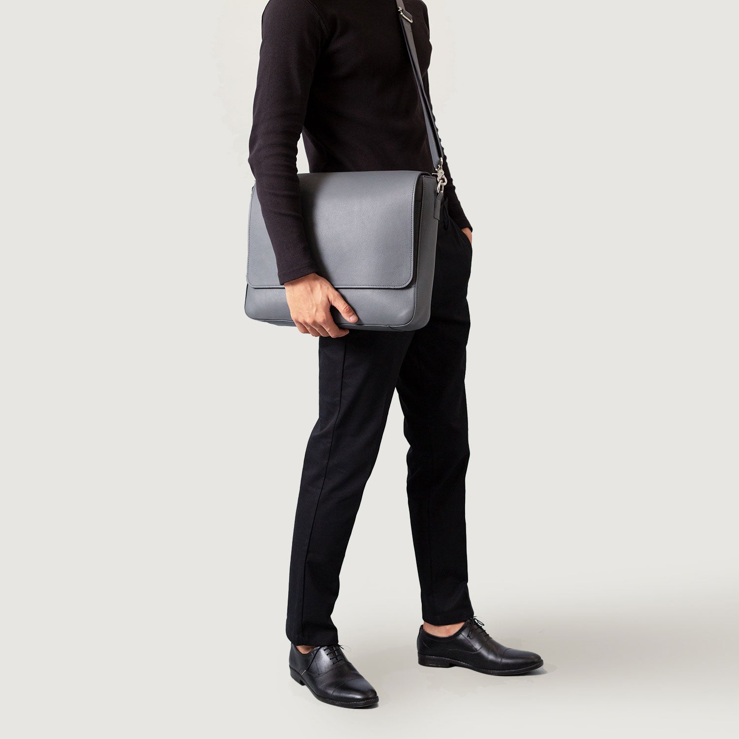 The Carismatico Grey Leather Messenger Bag by Dash Racegear - men Leather Bag view 5