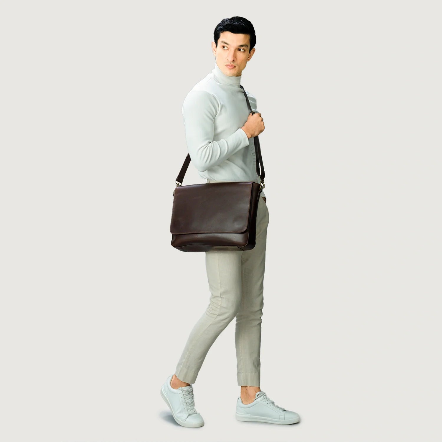 The Carismatico Vintage Brown Leather Messenger Bag by Dash Racegear - unisex Leather Bag view 2