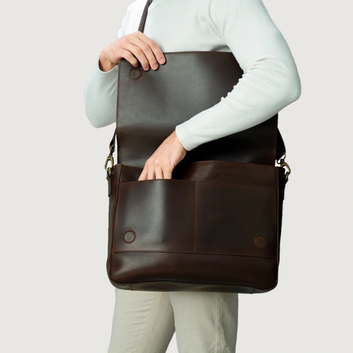 The Carismatico Vintage Brown Leather Messenger Bag by Dash Racegear - unisex Leather Bag view 6
