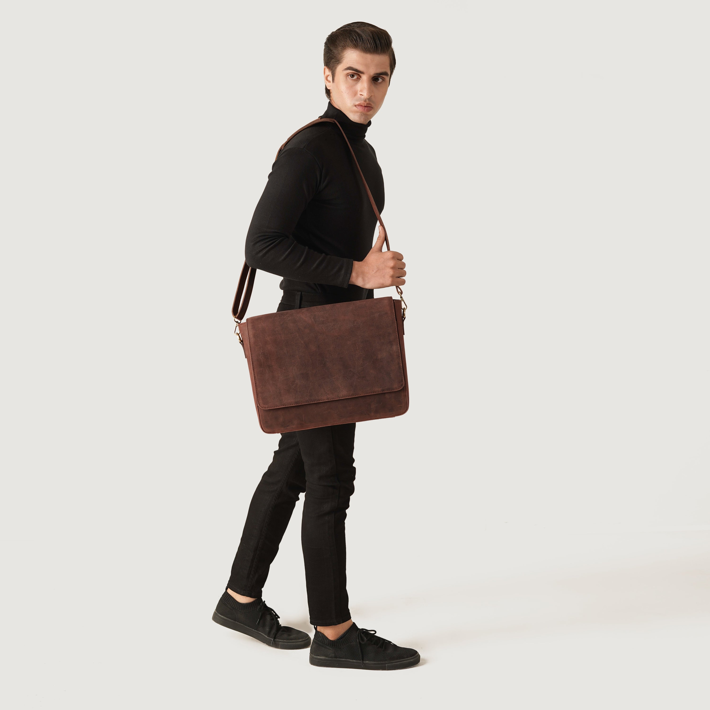 The Carismatico Vintage Distressed Brown Leather Messenger Bag by Dash Racegear - men Leather Bag view 8