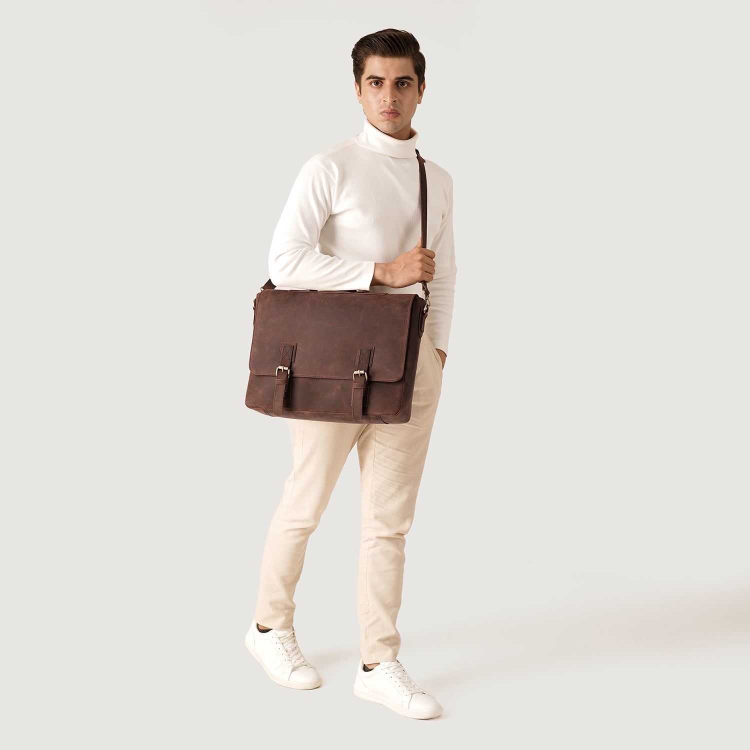 The Cristoph Vintage Distressed Brown Leather Messenger Bag by Dash Racegear - men Leather Bag view 2