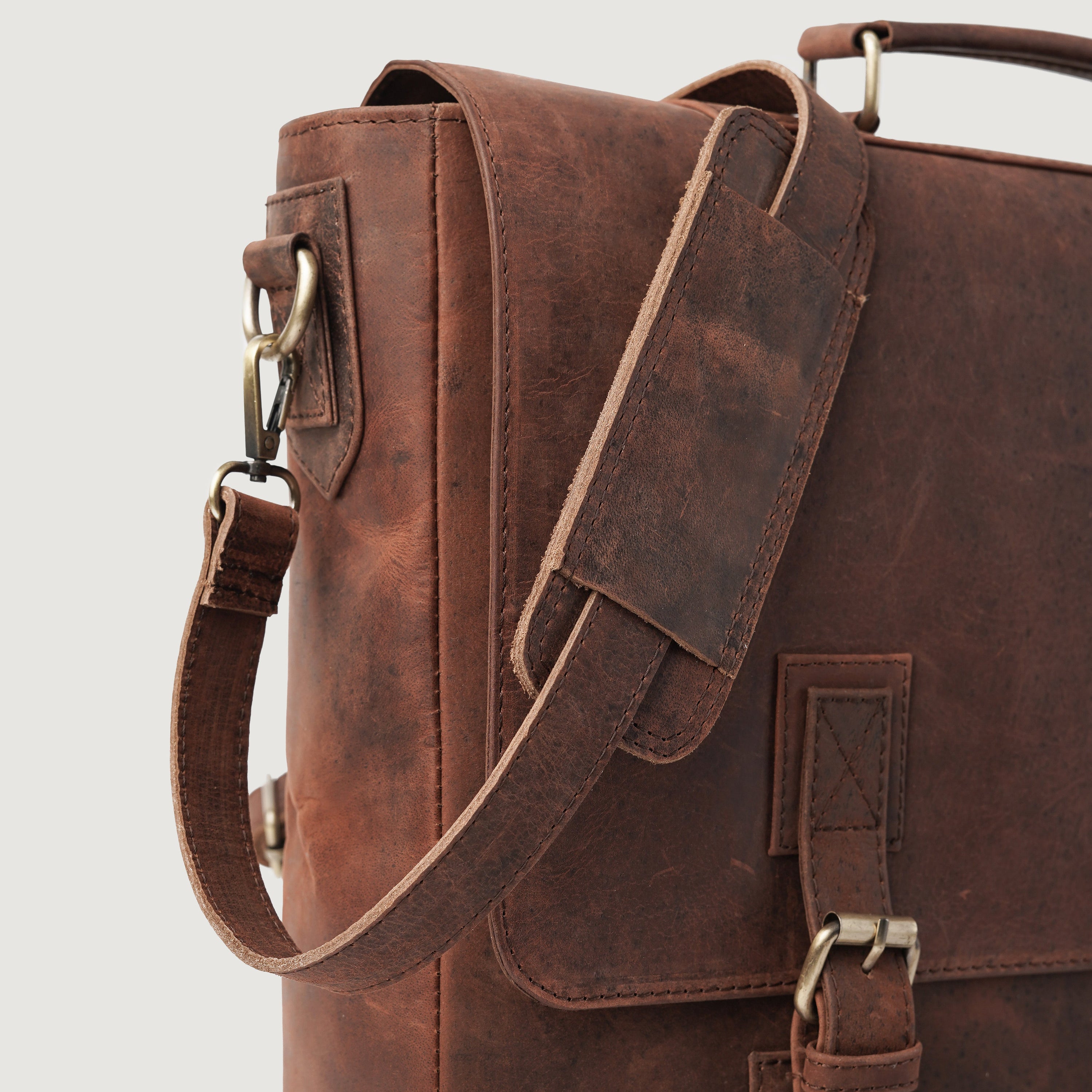 The Cristoph Vintage Distressed Brown Leather Messenger Bag by Dash Racegear - men Leather Bag view 6