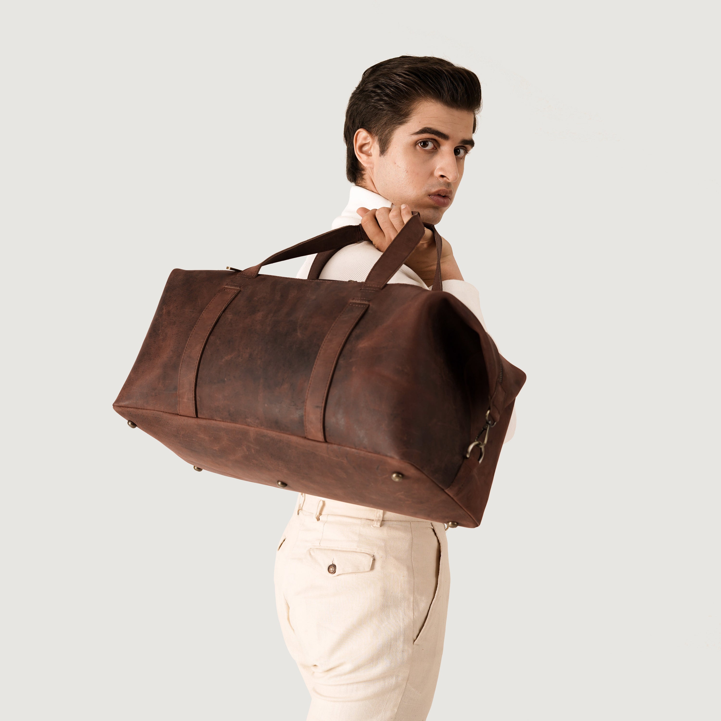 The Dale Duffle Vintage Distressed Brown Leather Duffle Bag by Dash Racegear - women Leather Bag view 8