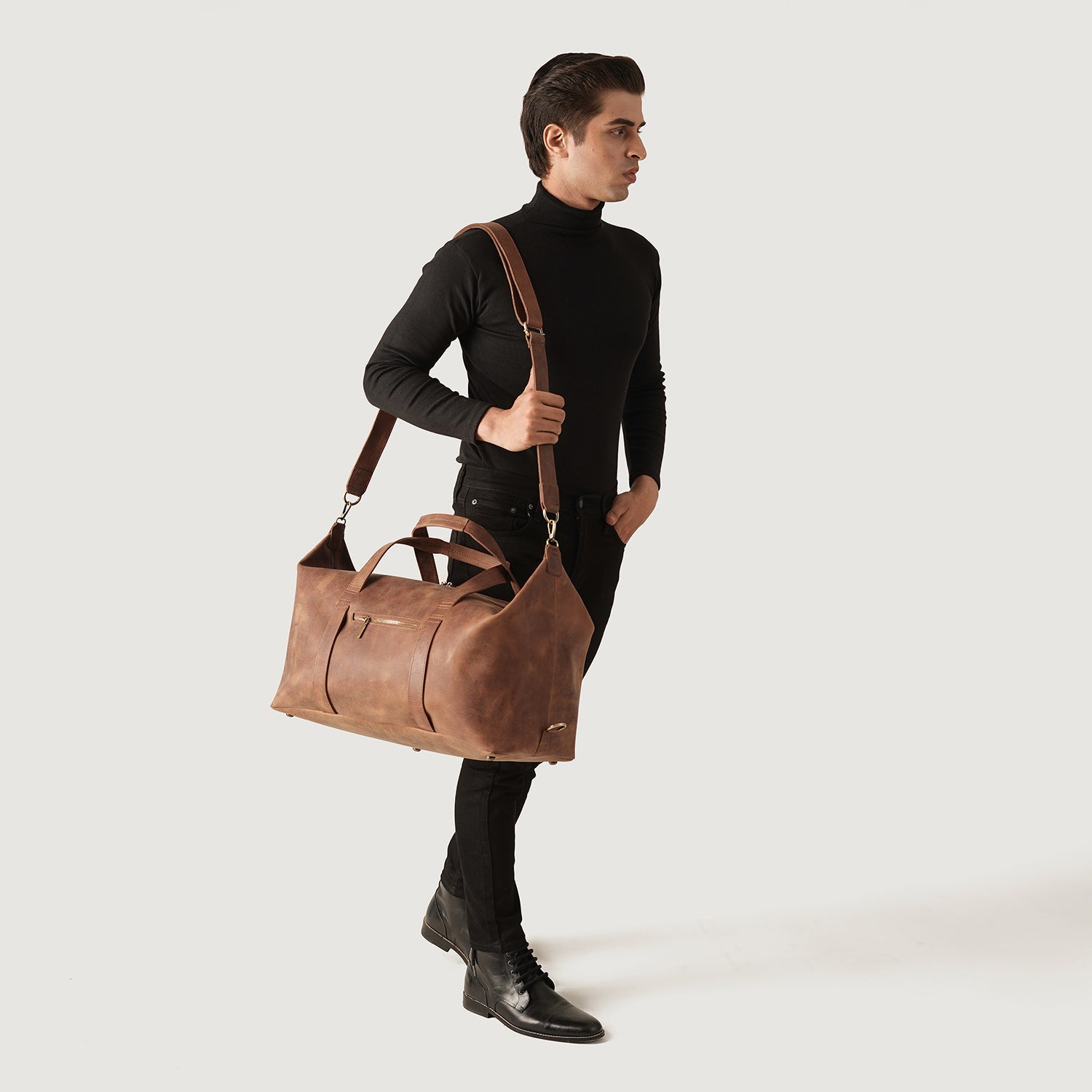 The Dale Vintage Tan Brown Leather Duffle Bag by Dash Racegear - women Leather Bag view 2