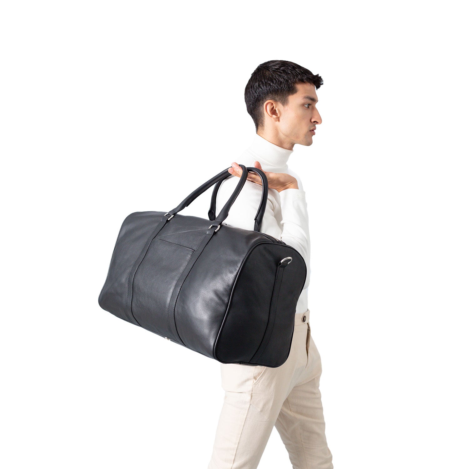 The Darrio Black Leather Duffle Bag by Dash Racegear - unisex Leather Bag view 5