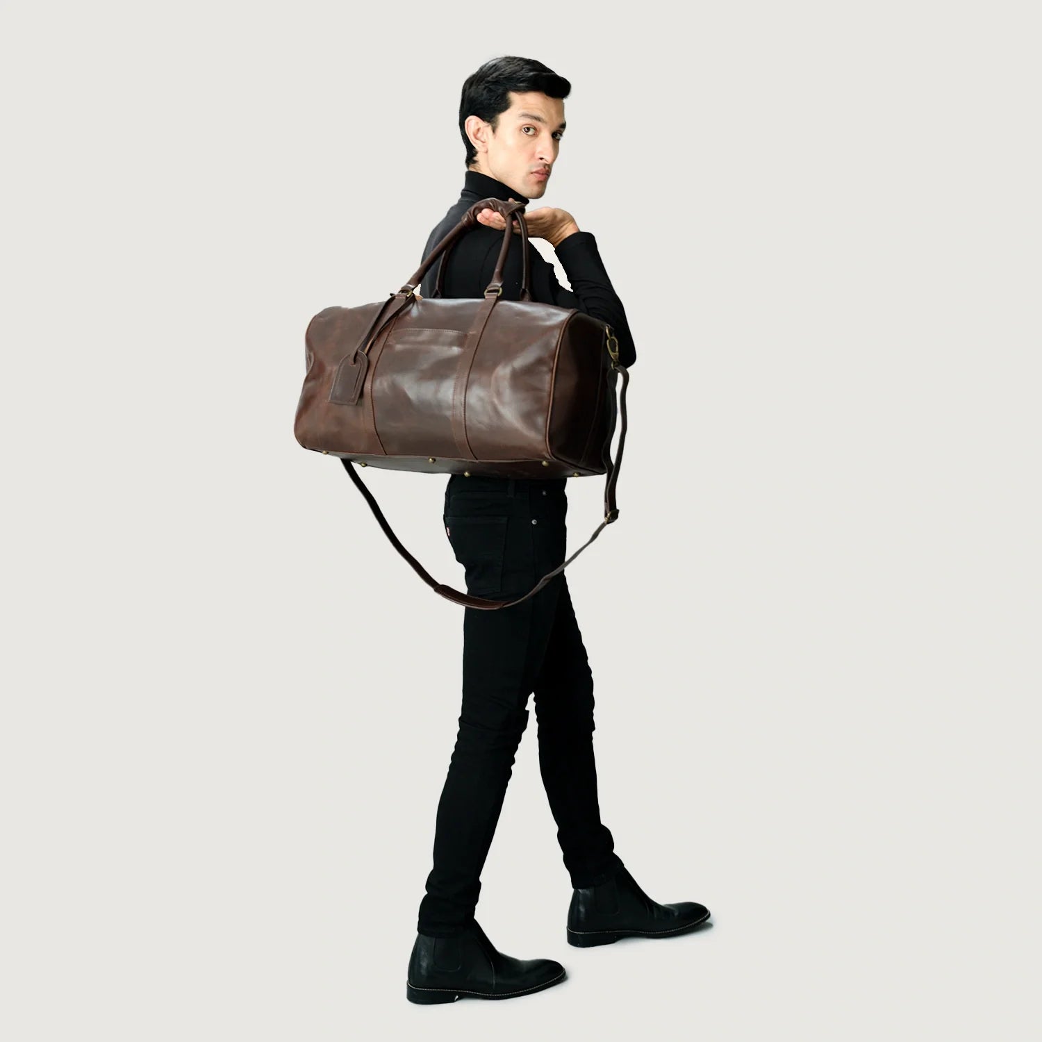 The Darrio Vintage Brown Leather Duffle Bag by Dash Racegear - unisex Leather Bag view 2