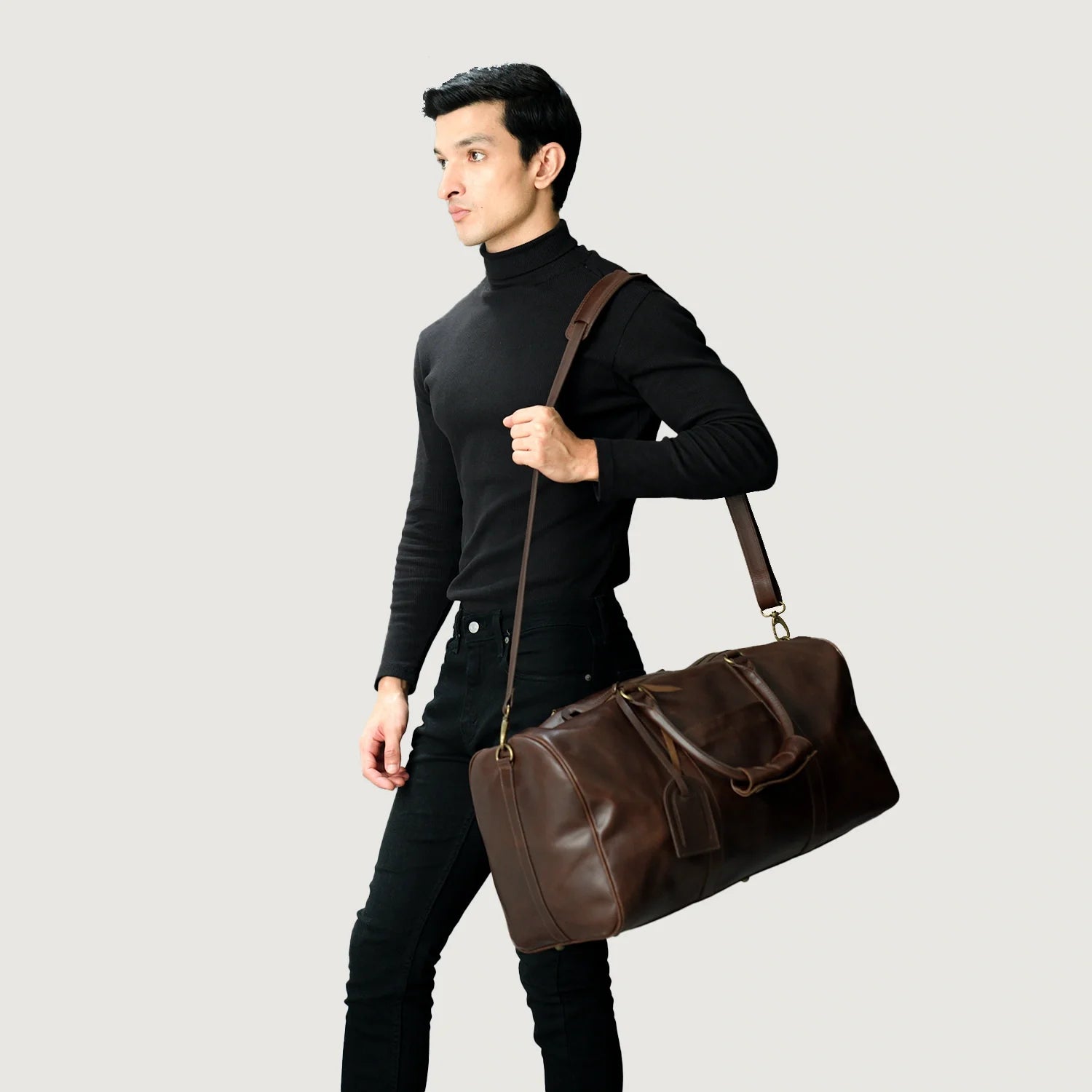 The Darrio Vintage Brown Leather Duffle Bag by Dash Racegear - unisex Leather Bag view 5
