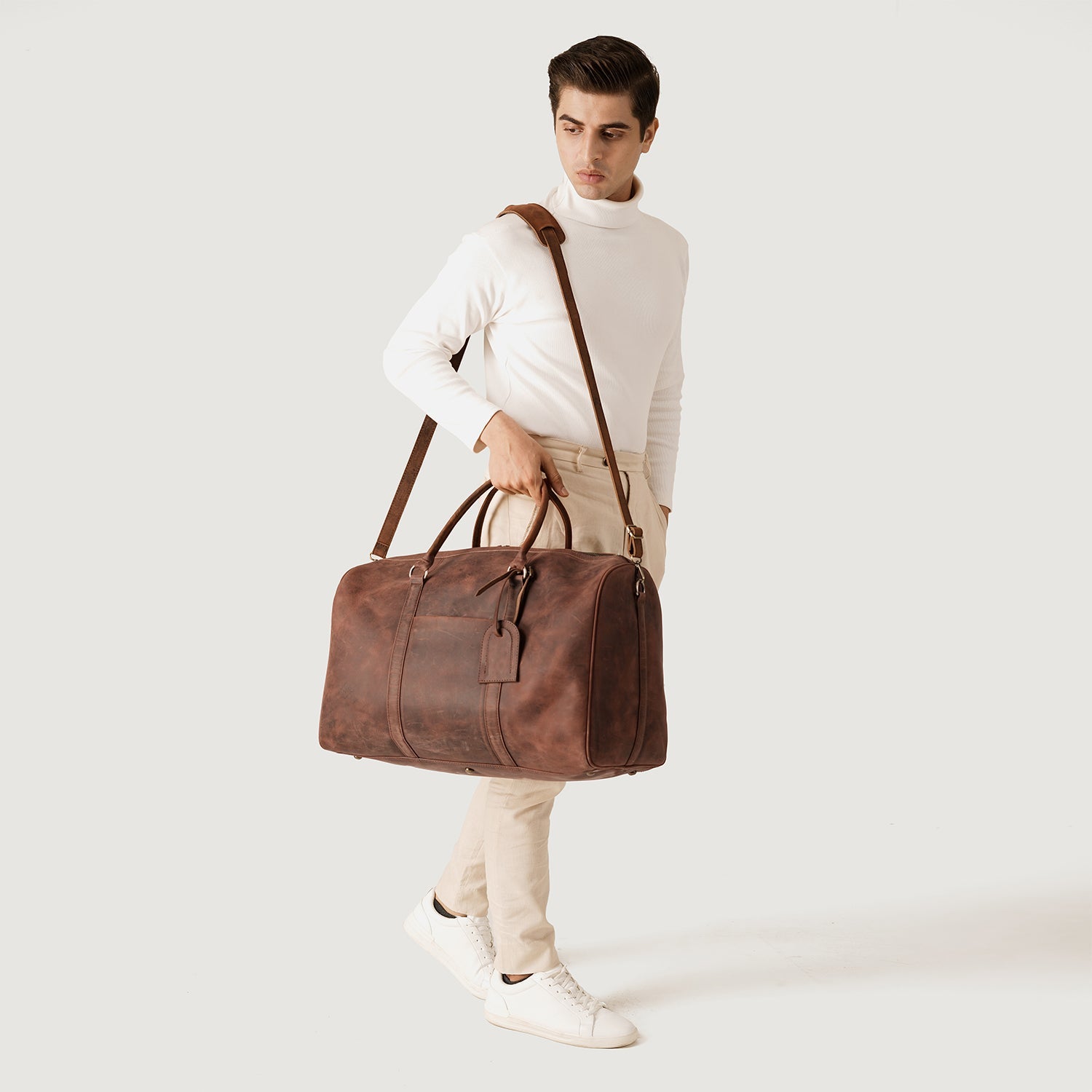 The Darrio Vintage Distressed Brown Leather Duffle Bag by Dash Racegear - women Leather Bag view 2