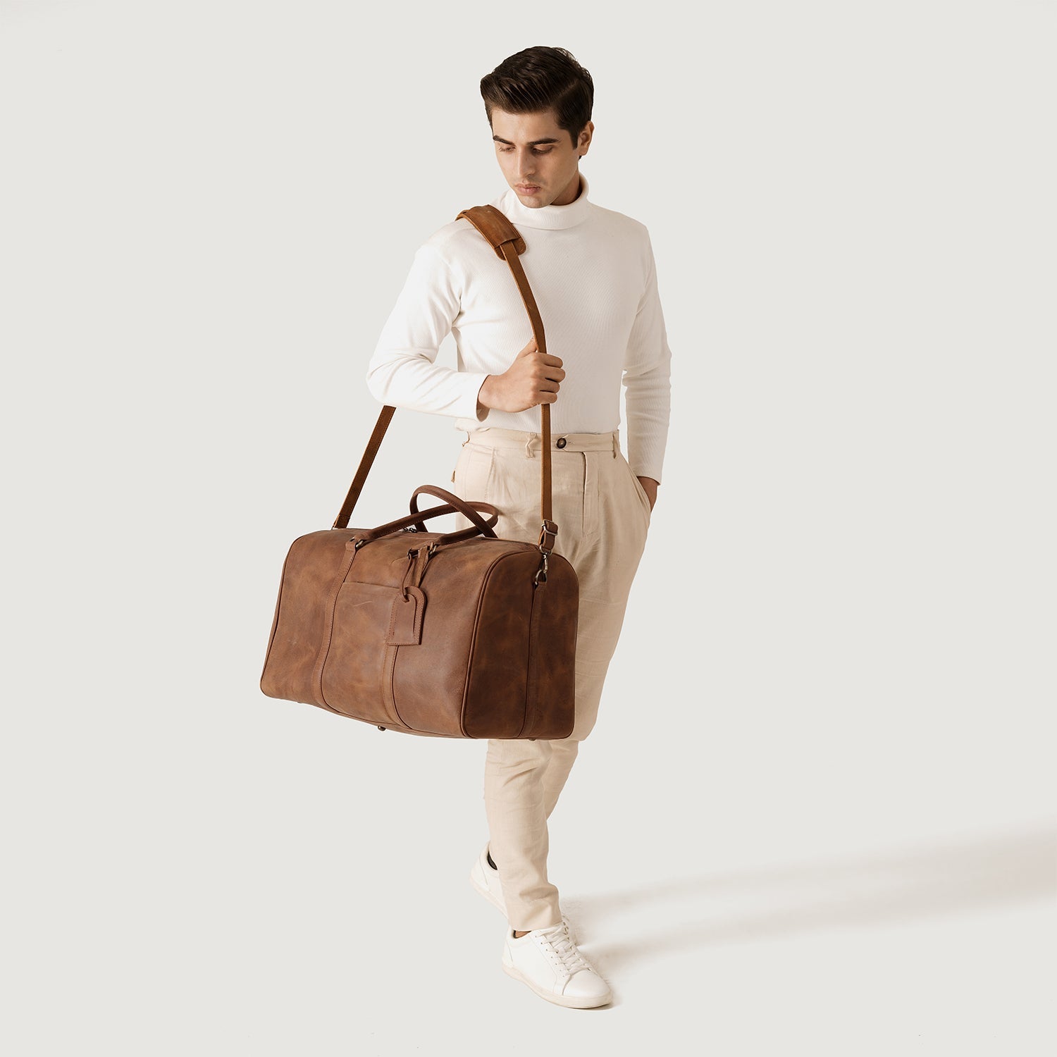 The Darrio Vintage Tan Brown Leather Duffle Bag by Dash Racegear - women Leather Bag view 2