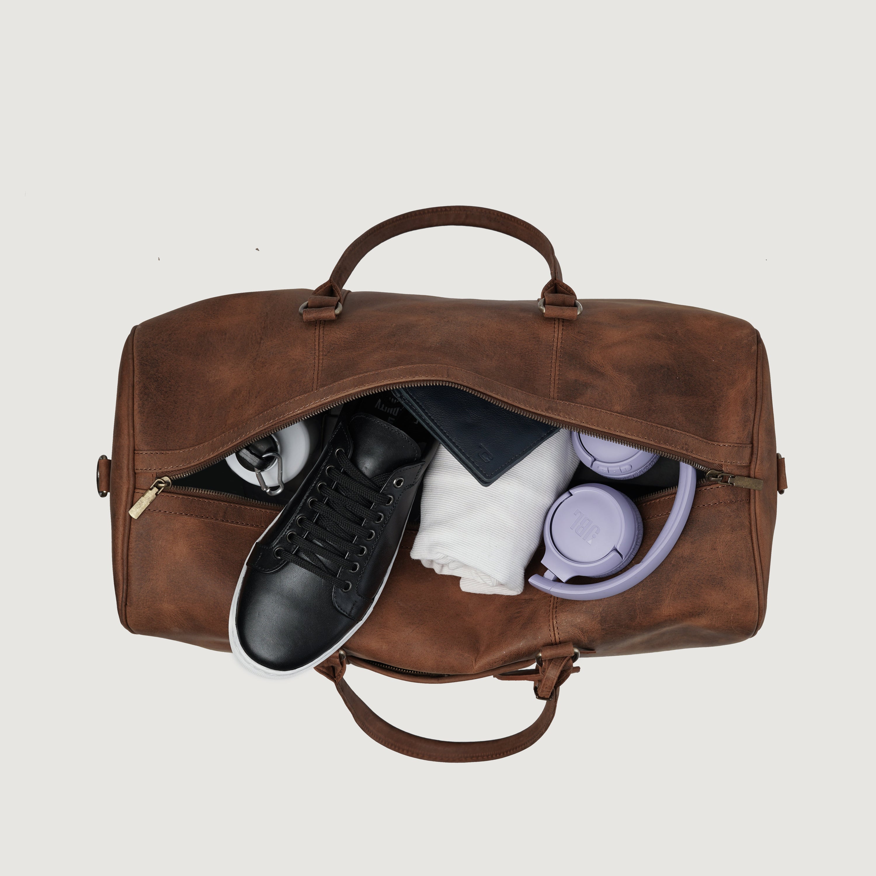 The Darrio Vintage Tan Brown Leather Duffle Bag by Dash Racegear - women Leather Bag view 6