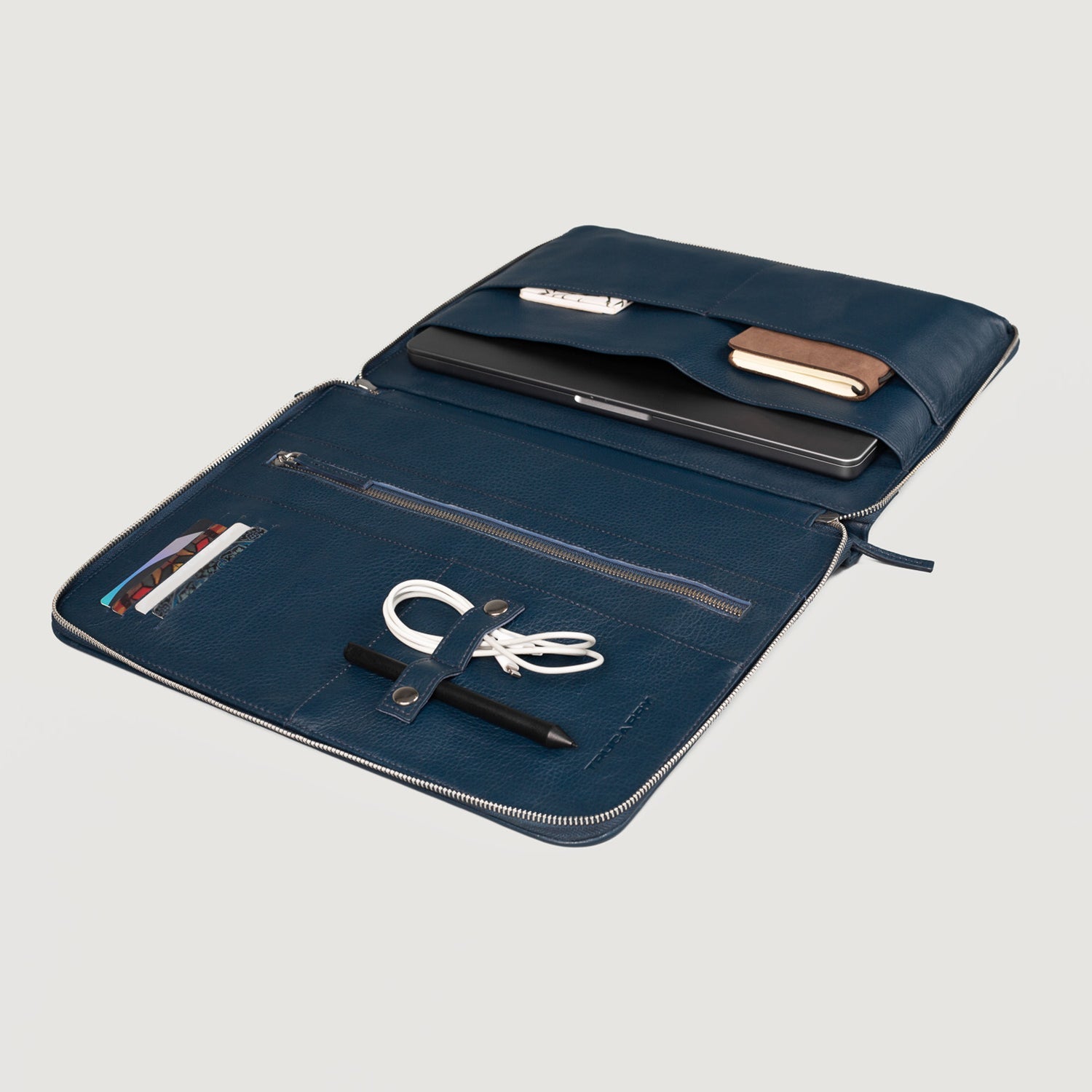 The Eclectic Midnight Blue Leather Folio Organizer by Dash Racegear - unisex Leather Bag view 3