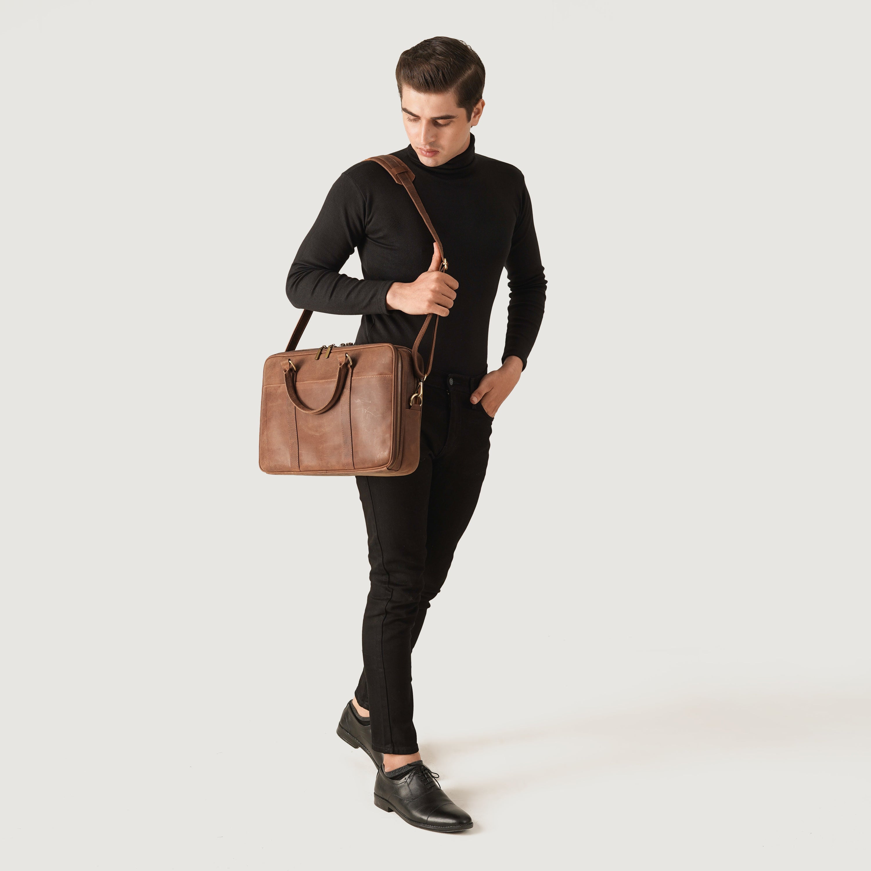 The Preston Vintage Tan Leather Briefcase by Dash Racegear - women Leather Bag view 2