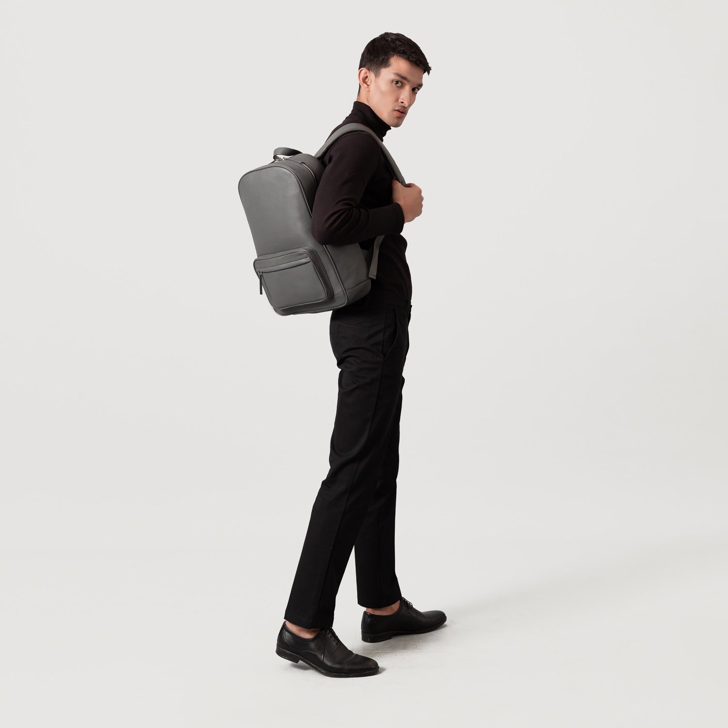 The Philos Grey Leather Backpack by Dash Racegear - men Leather Bag view 2