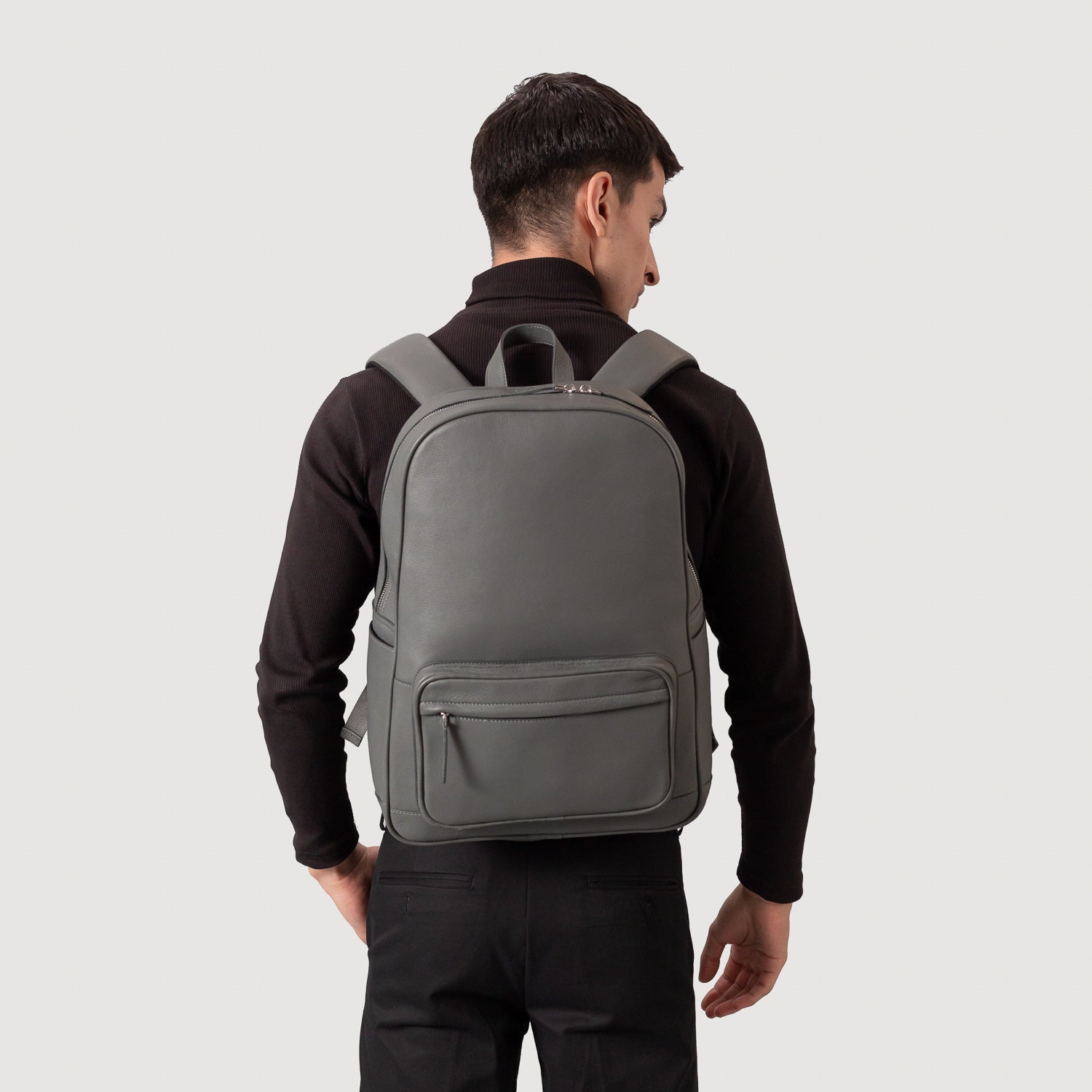 The Philos Grey Leather Backpack by Dash Racegear - men Leather Bag view 6