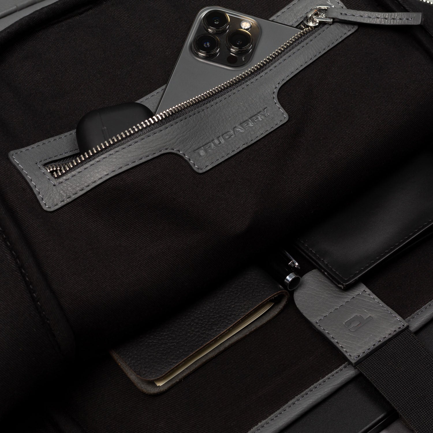 The Philos Grey Leather Backpack by Dash Racegear - men Leather Bag view 7