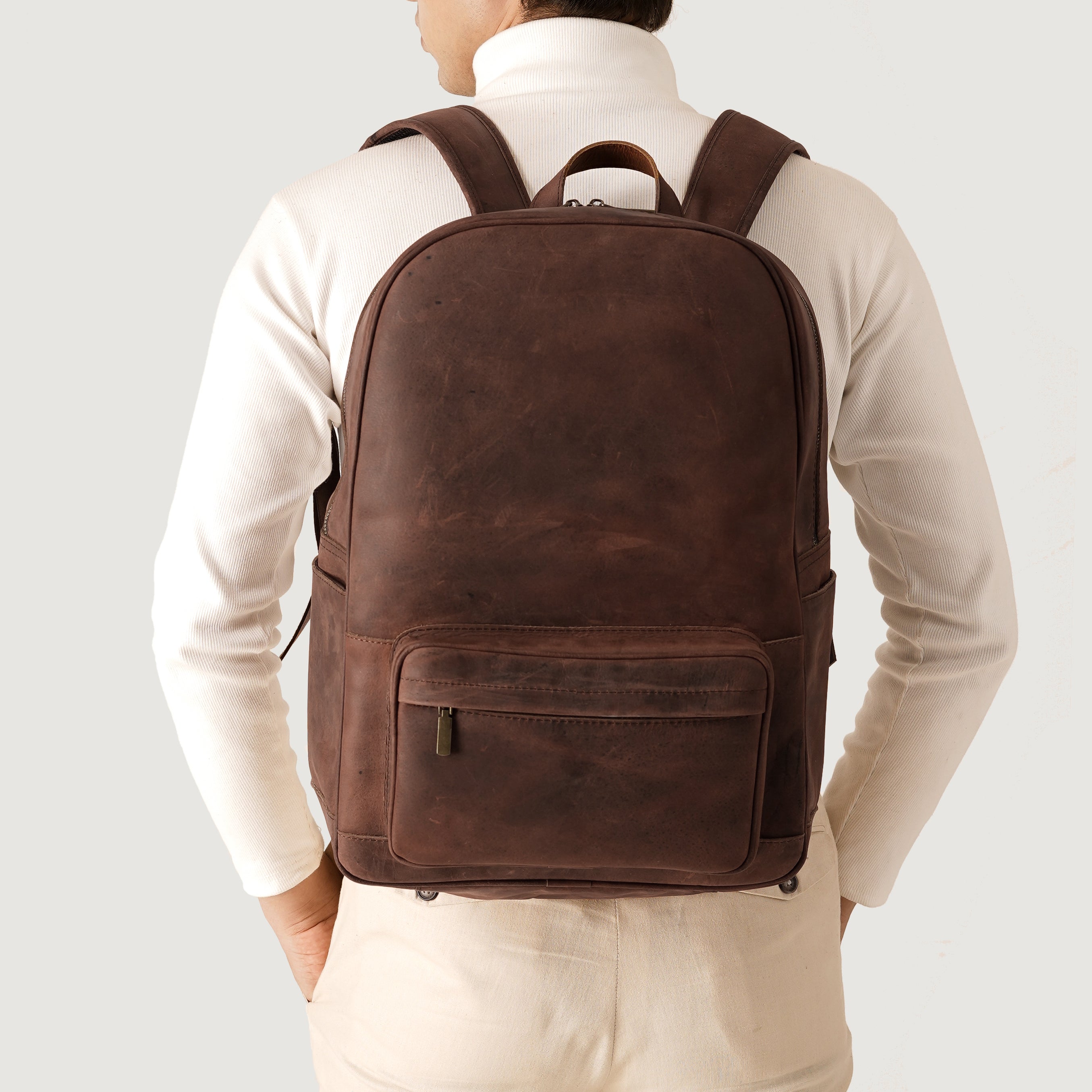 The Philos Vintage Distressed Brown Leather Backpack by Dash Racegear - women Leather Bag view 6
