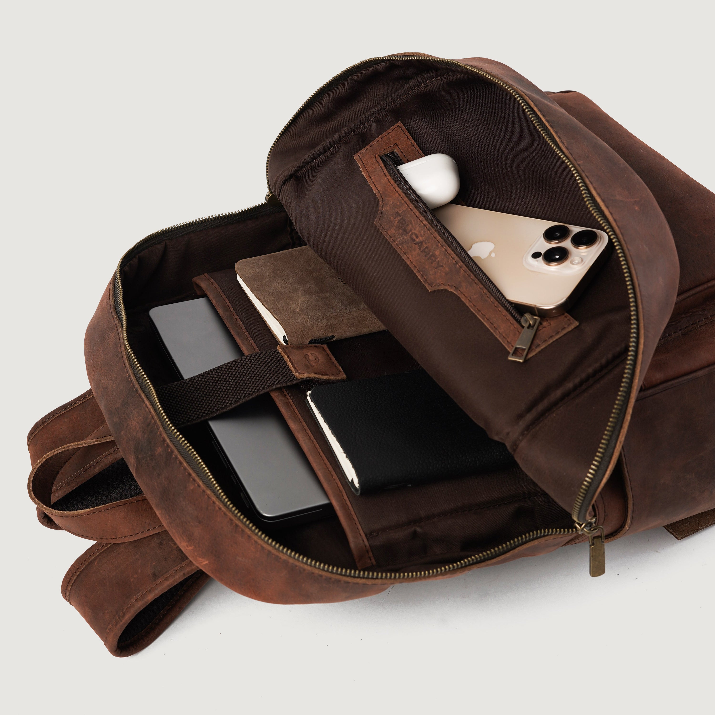 The Philos Vintage Distressed Brown Leather Backpack by Dash Racegear - women Leather Bag view 7