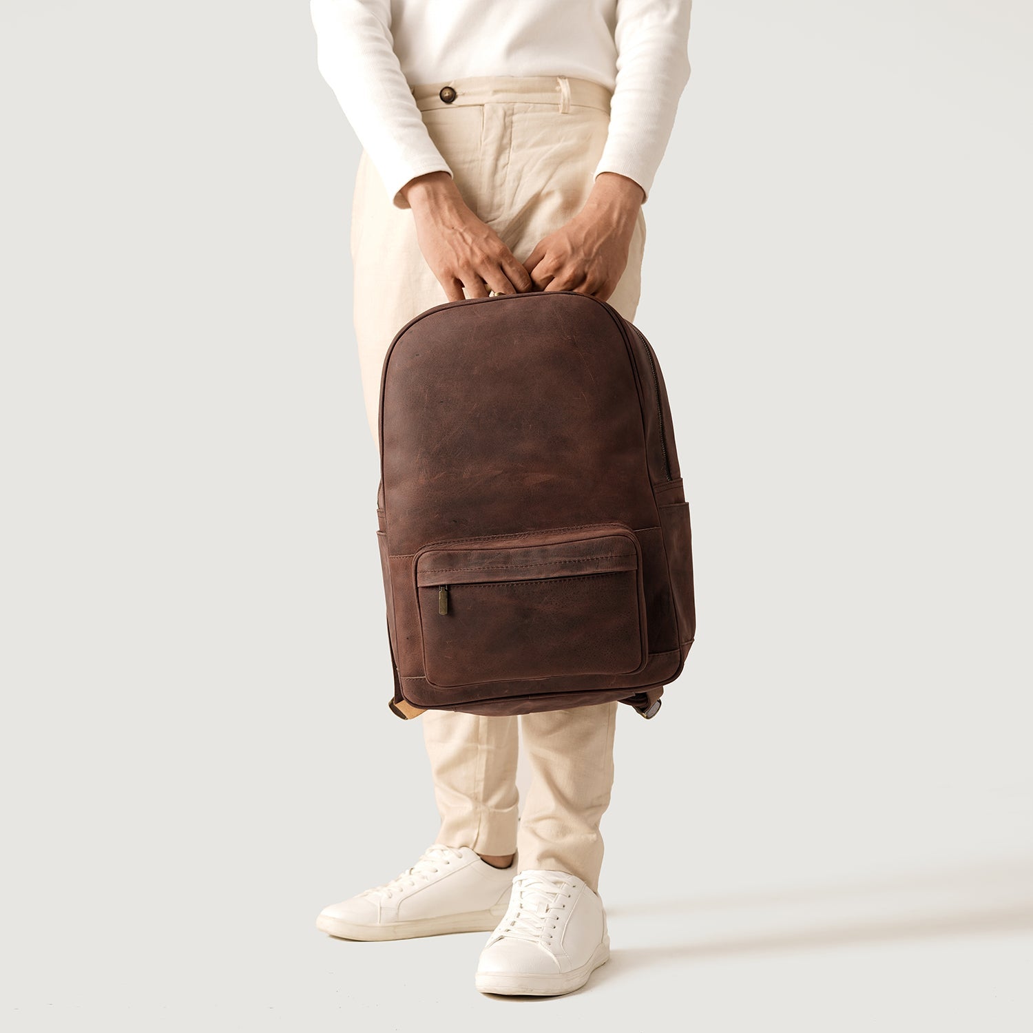 The Philos Vintage Distressed Brown Leather Backpack by Dash Racegear - women Leather Bag view 9