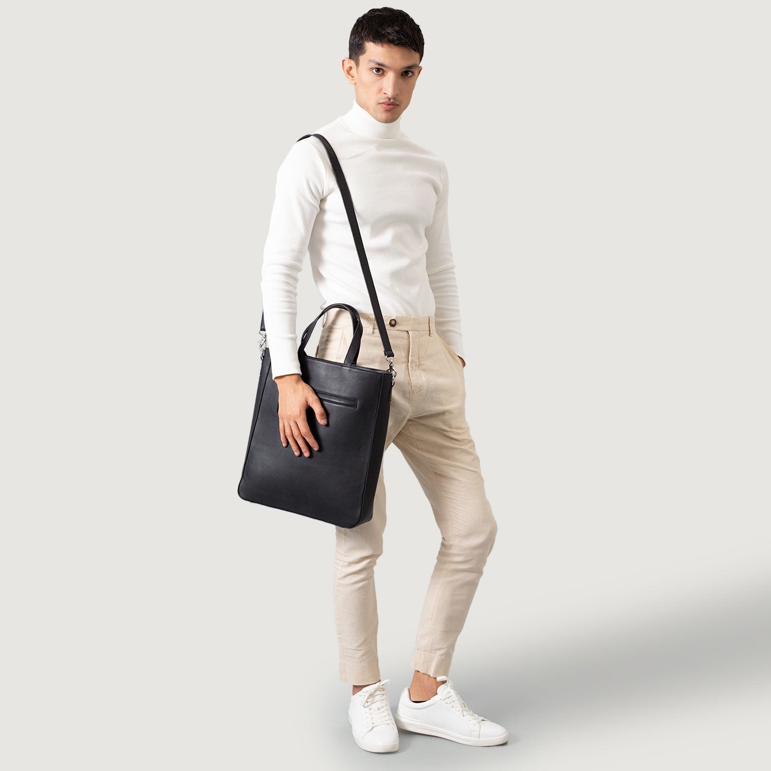 The Poet Black Leather Tote Bag by Dash Racegear - unisex Leather Bag view 2