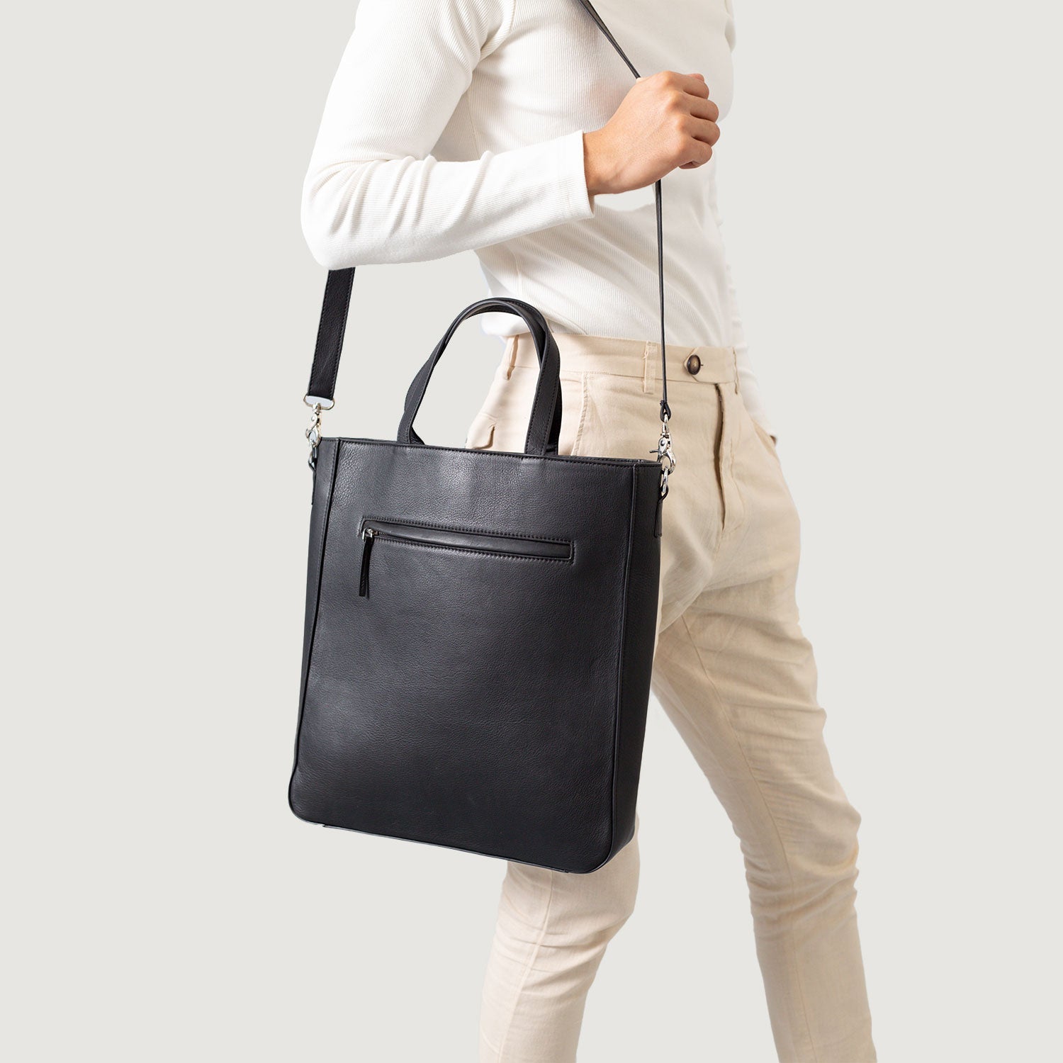 The Poet Black Leather Tote Bag by Dash Racegear - unisex Leather Bag view 5
