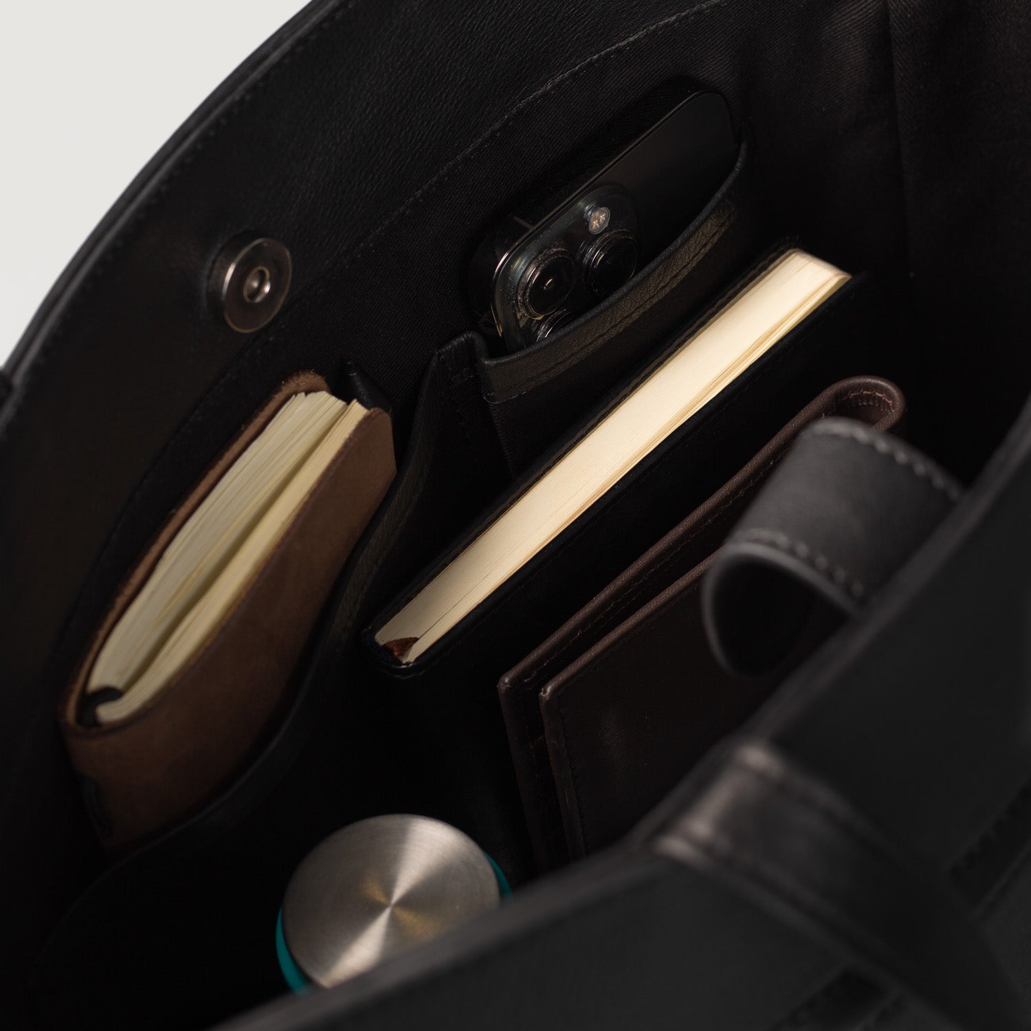 The Poet Black Leather Tote Bag by Dash Racegear - unisex Leather Bag view 8