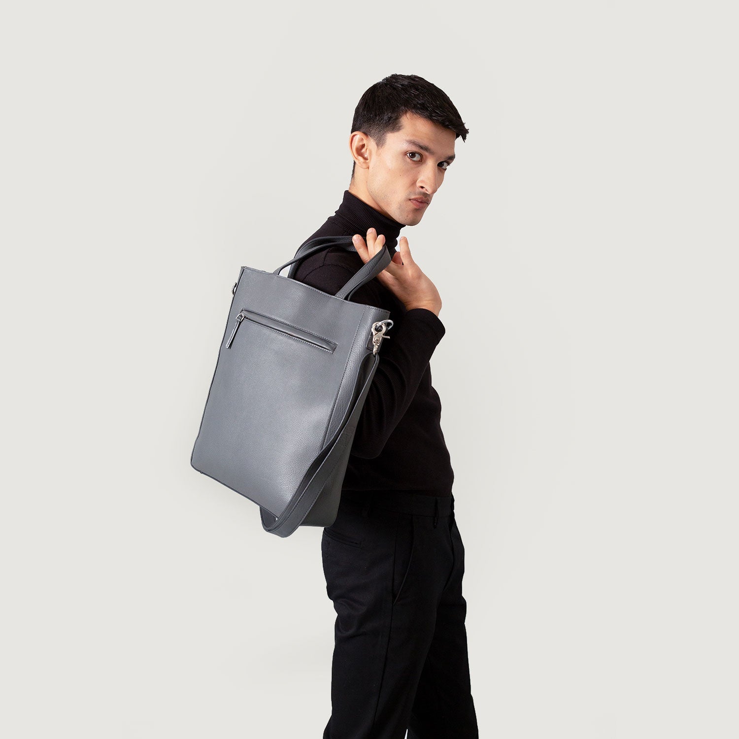 The Poet Grey Leather Tote Bag by Dash Racegear - unisex Leather Bag view 5