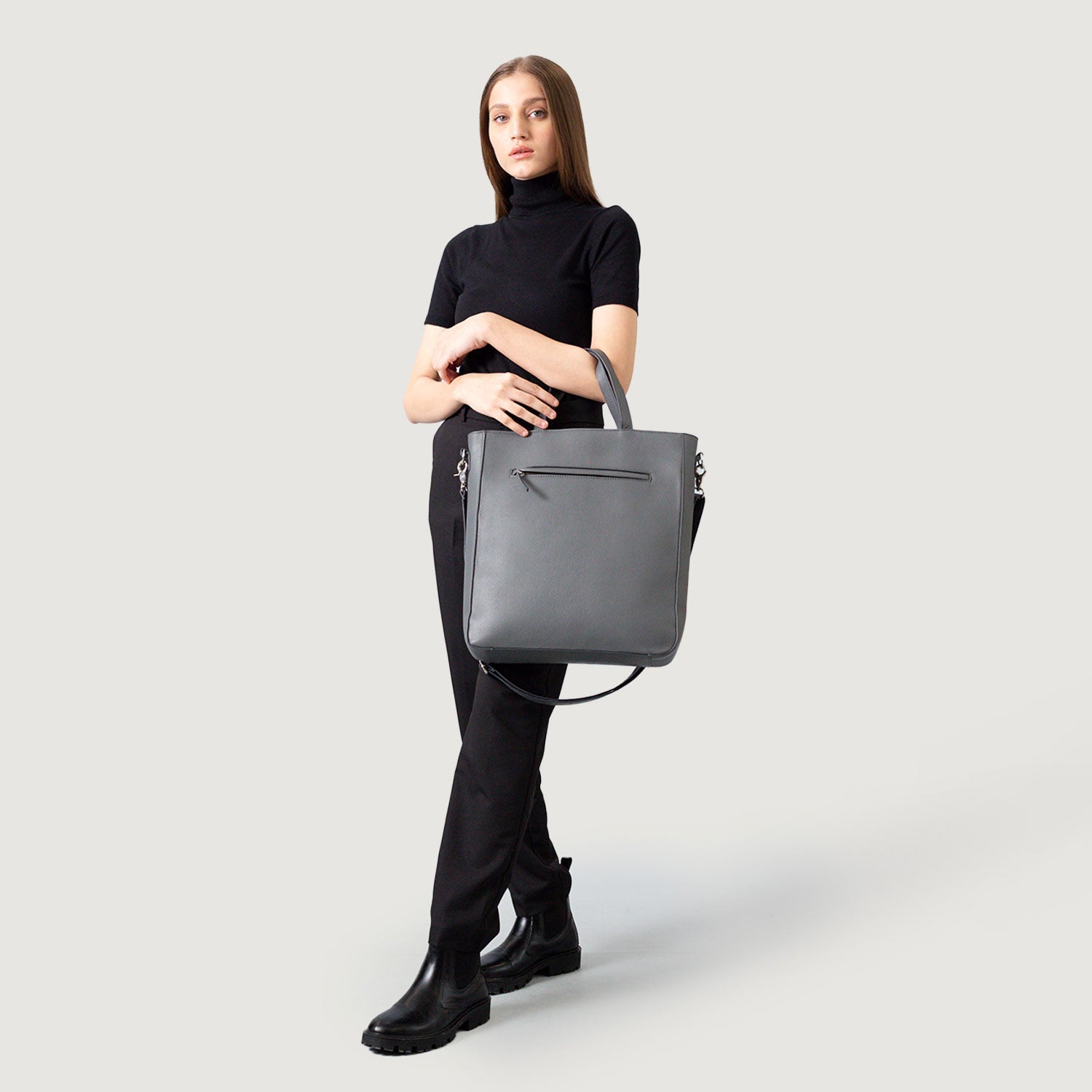 The Poet Grey Leather Tote Bag by Dash Racegear - unisex Leather Bag view 9