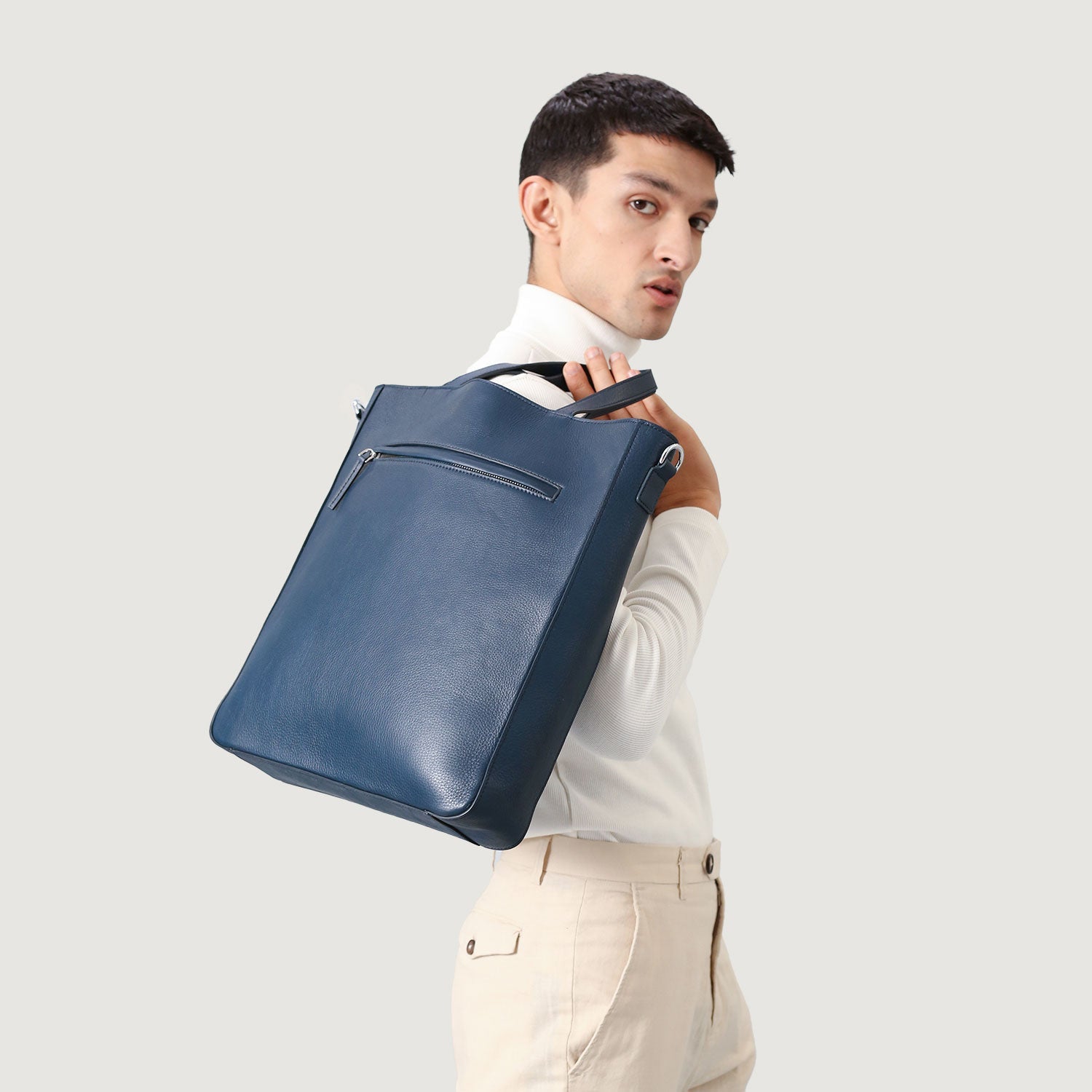 The Poet Midnight Blue Leather Tote Bag by Dash Racegear - unisex Leather Bag view 5