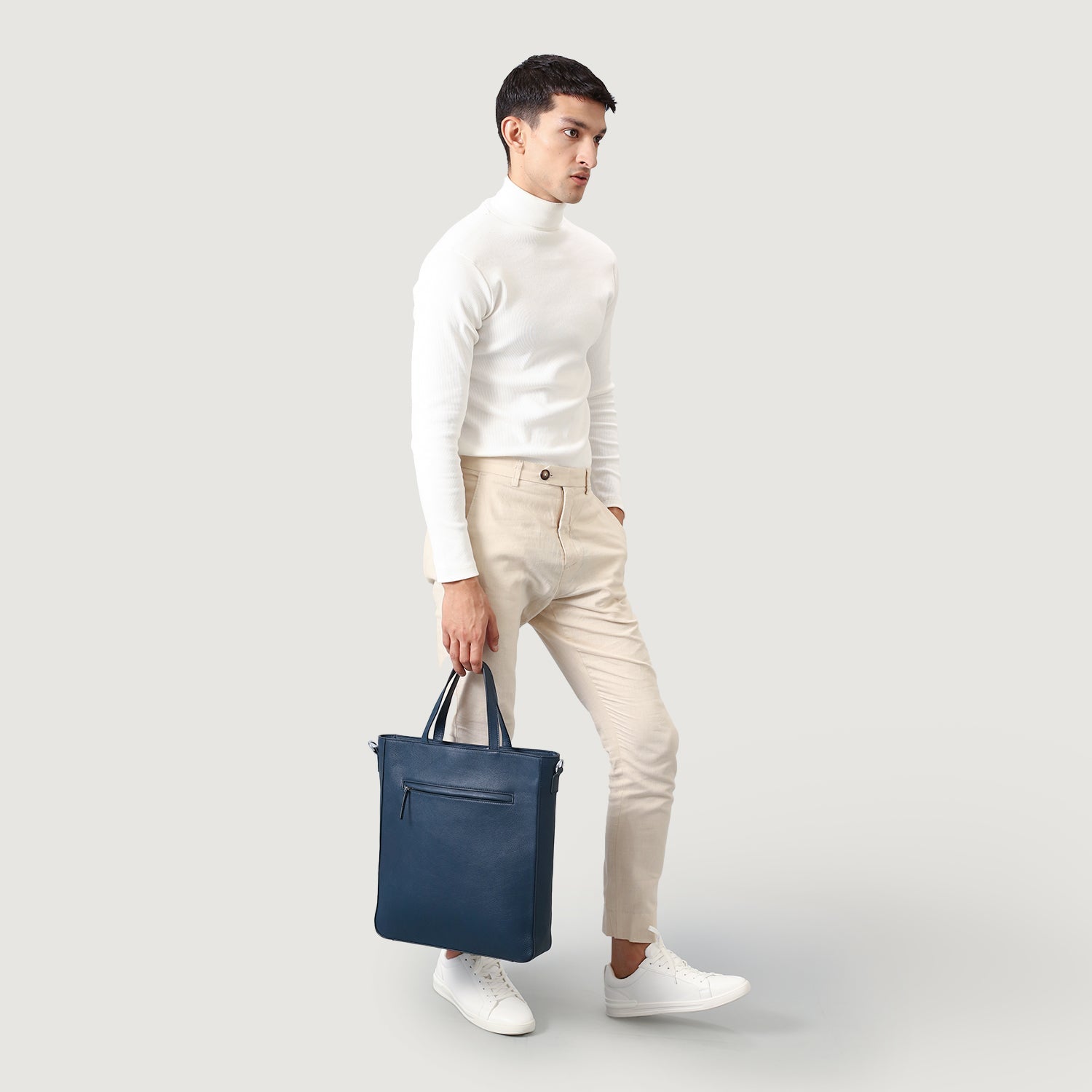The Poet Midnight Blue Leather Tote Bag by Dash Racegear - unisex Leather Bag view 9