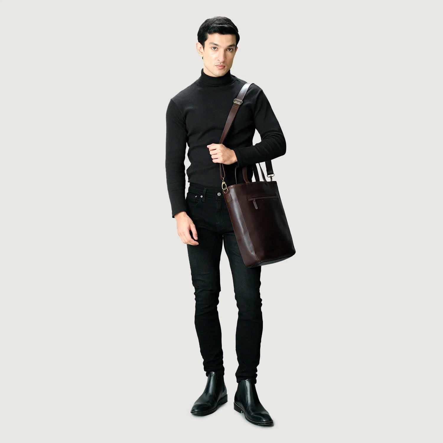 The Poet Vintage Brown Leather Tote Bag by Dash Racegear - men Leather Bag view 5