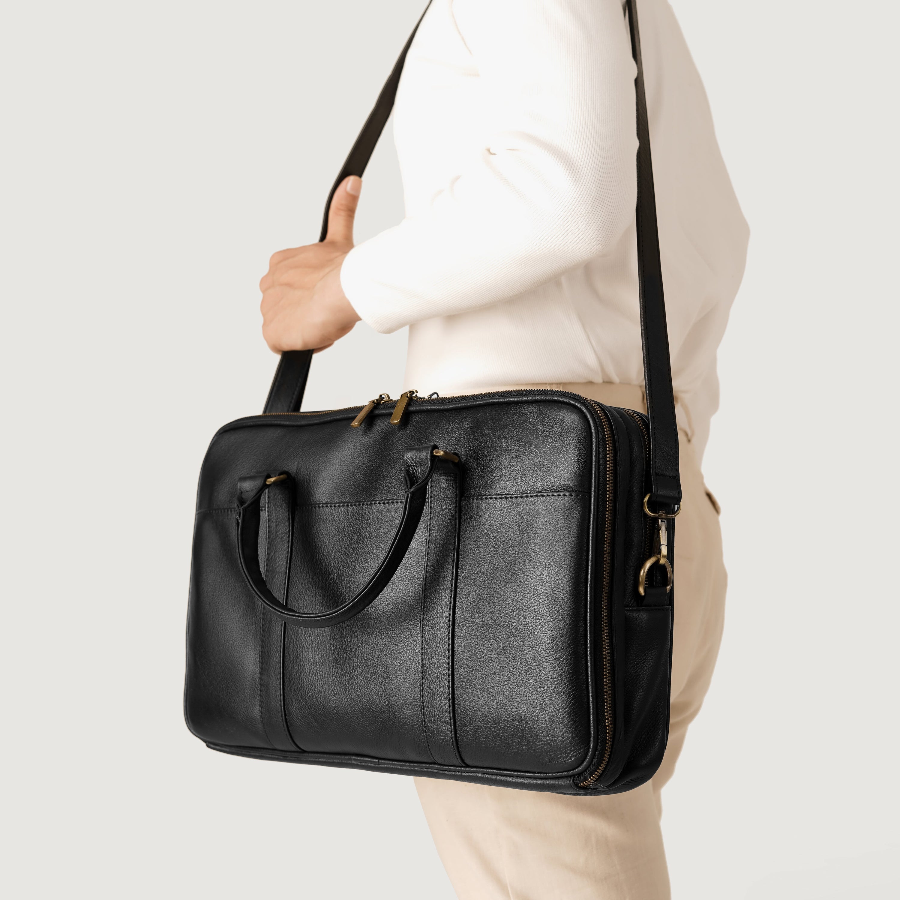 The Preston Black Leather Briefcase by Dash Racegear - men Leather Bag view 2