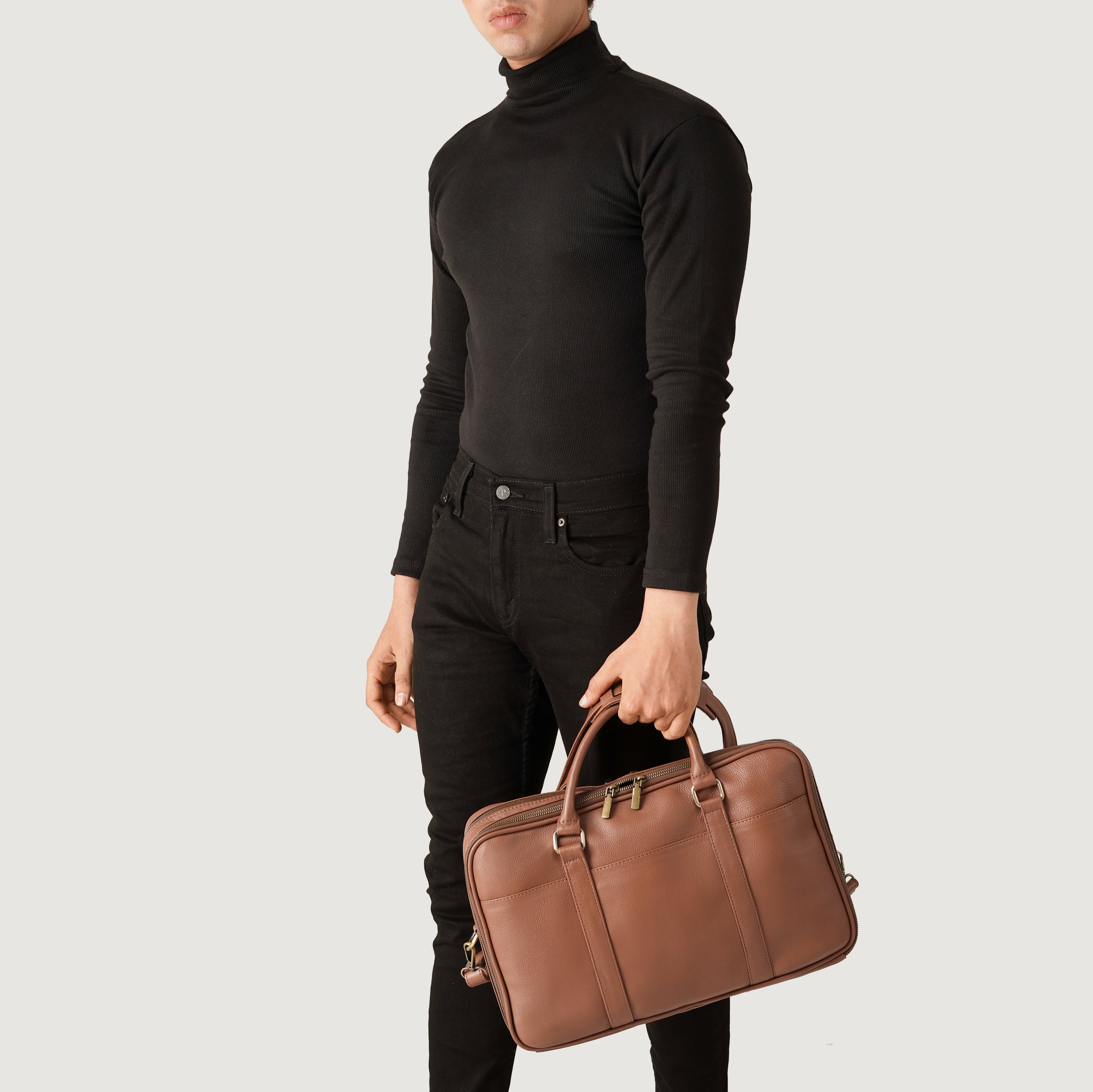 The Preston Brown Leather Briefcase by Dash Racegear - women Leather Bag view 8