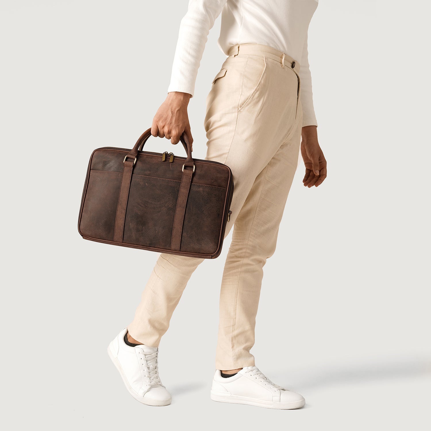 The Preston Vintage Distressed Brown Leather Briefcase by Dash Racegear - women Leather Bag view 2