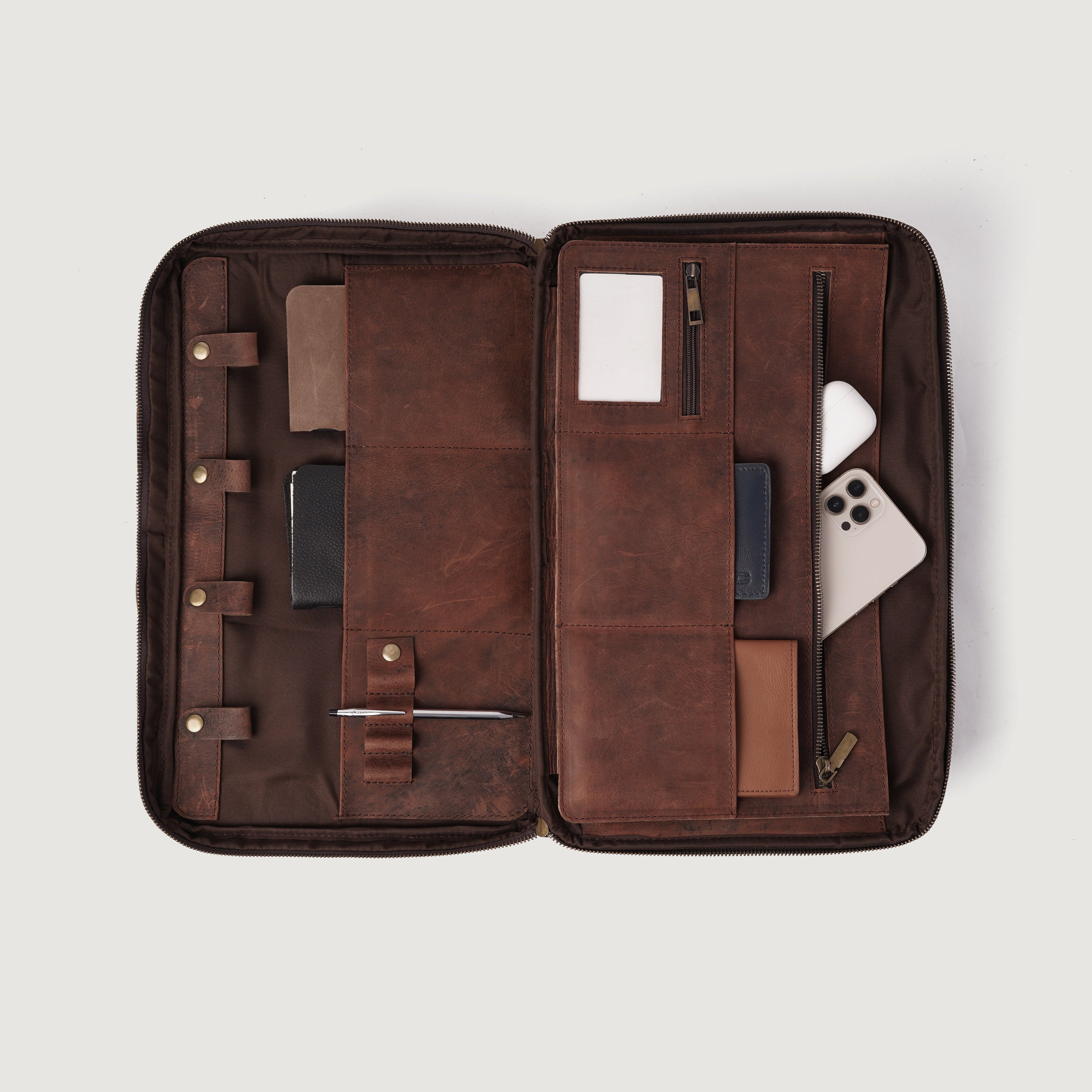The Preston Vintage Distressed Brown Leather Briefcase by Dash Racegear - women Leather Bag view 8