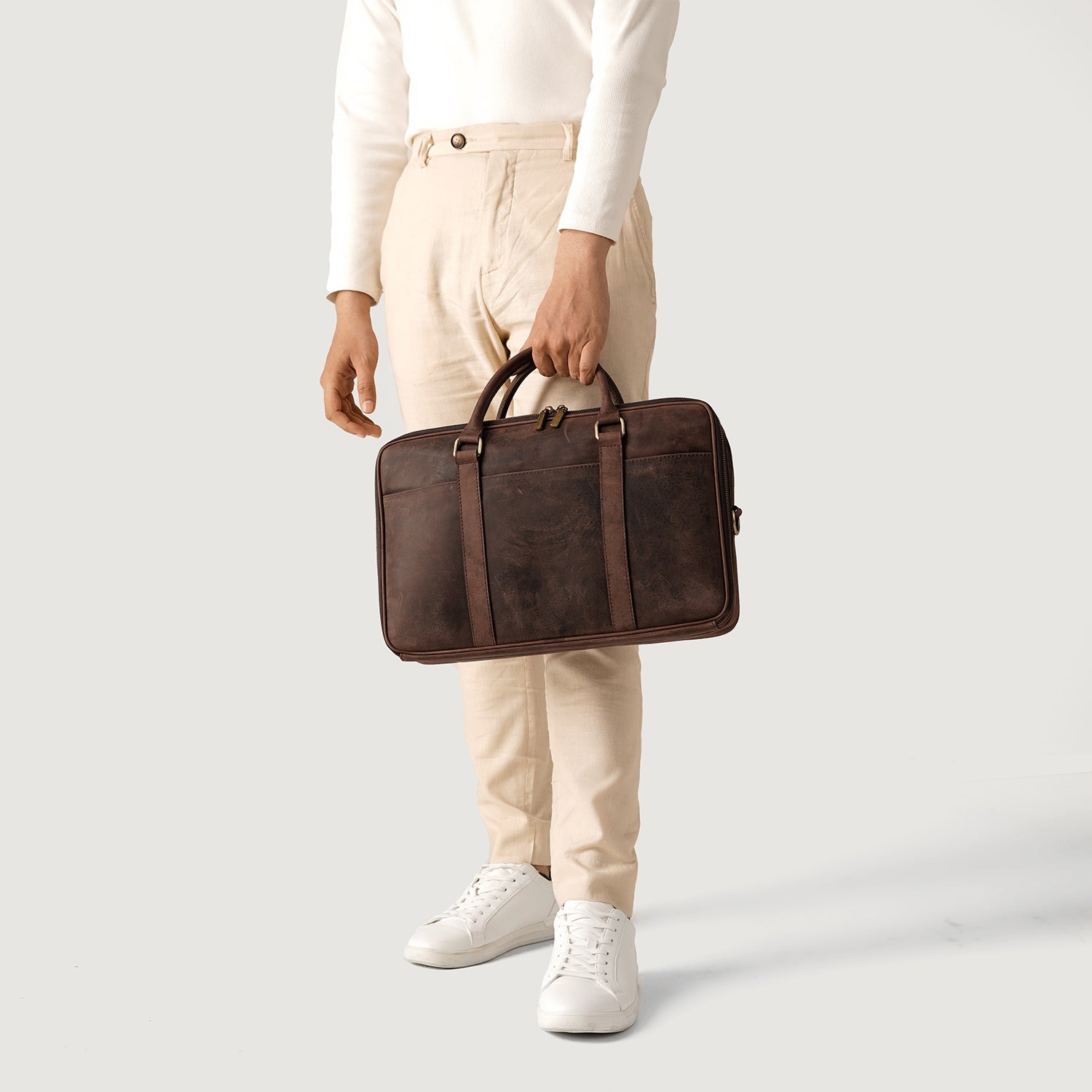 The Preston Vintage Distressed Brown Leather Briefcase by Dash Racegear - women Leather Bag view 9