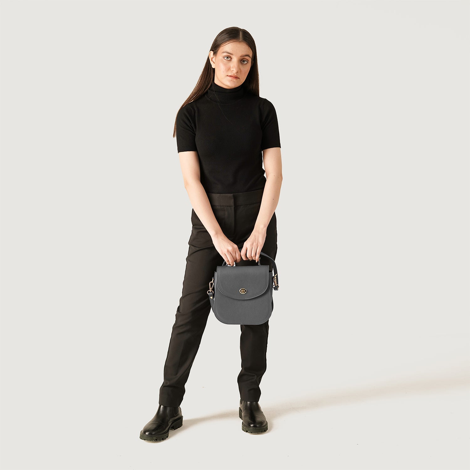 The Sandra Grey Leather Saddle Bag by Dash Racegear - women Leather Bag view 2