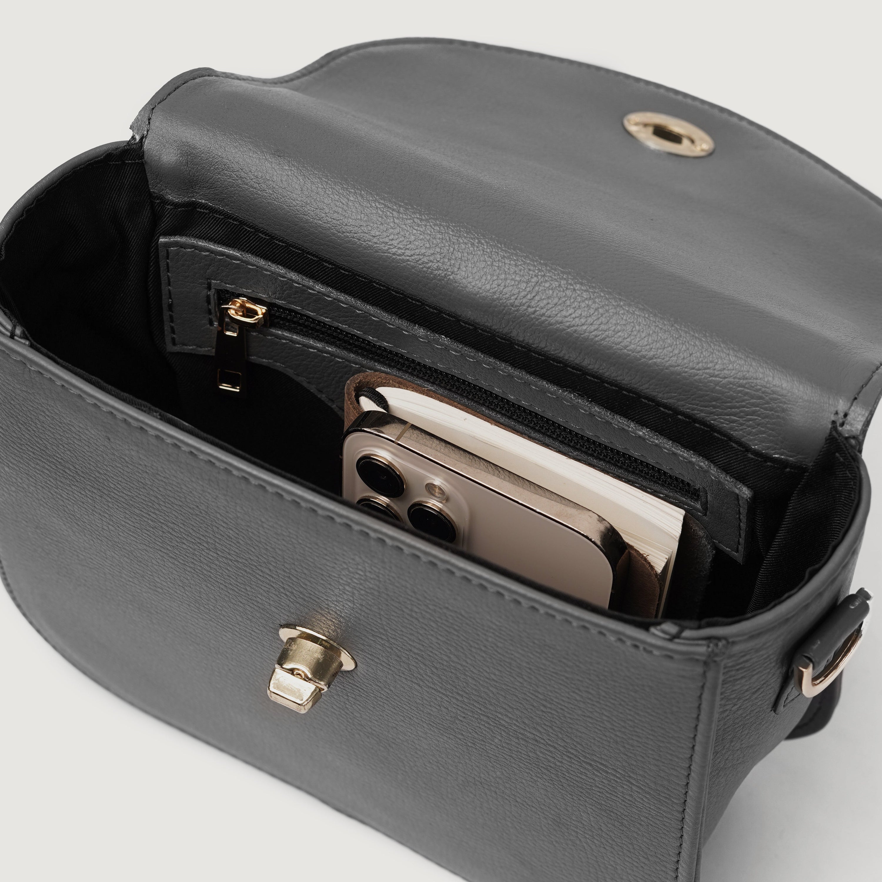 The Sandra Grey Leather Saddle Bag by Dash Racegear - women Leather Bag view 6